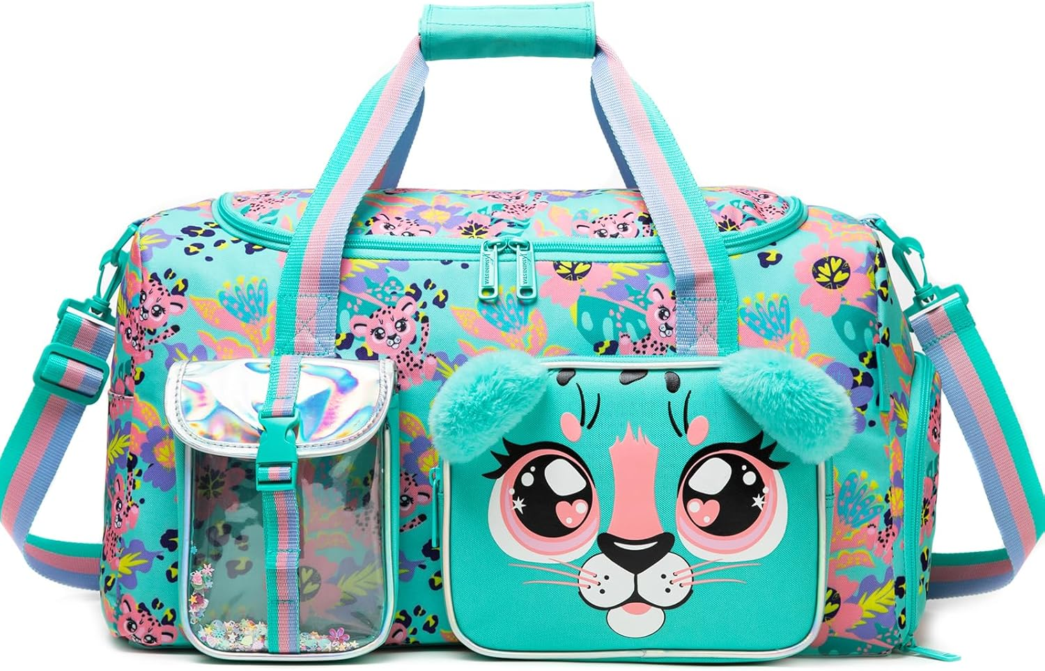 Duffle Bag for Kids Girls Travel Bag Dance Bag for Girls Boys Overnight Bag Kids Gym Bag, Green Leopard