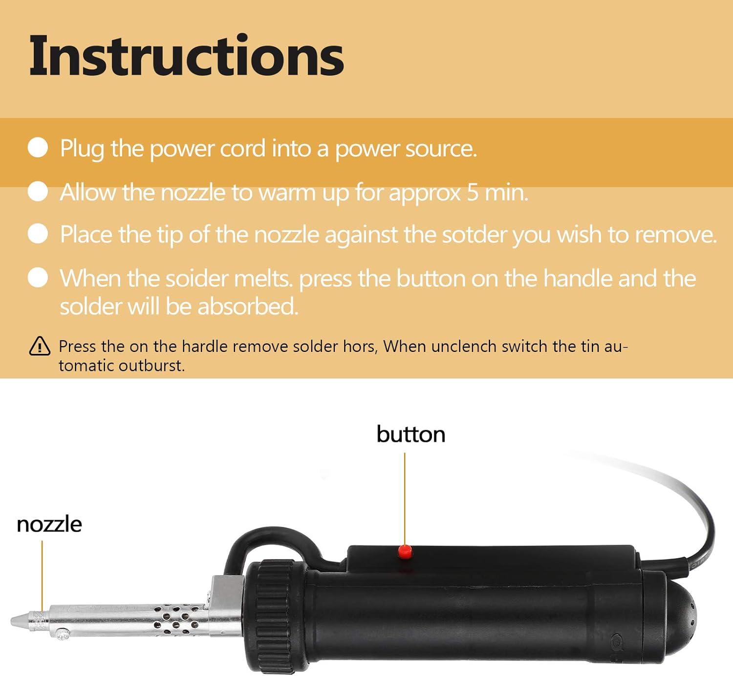 WEYTOLL Electric Desoldering Pump - Gun Style, 30W, Corded Electric, Suitable for Thick Films & Large Components image number 5