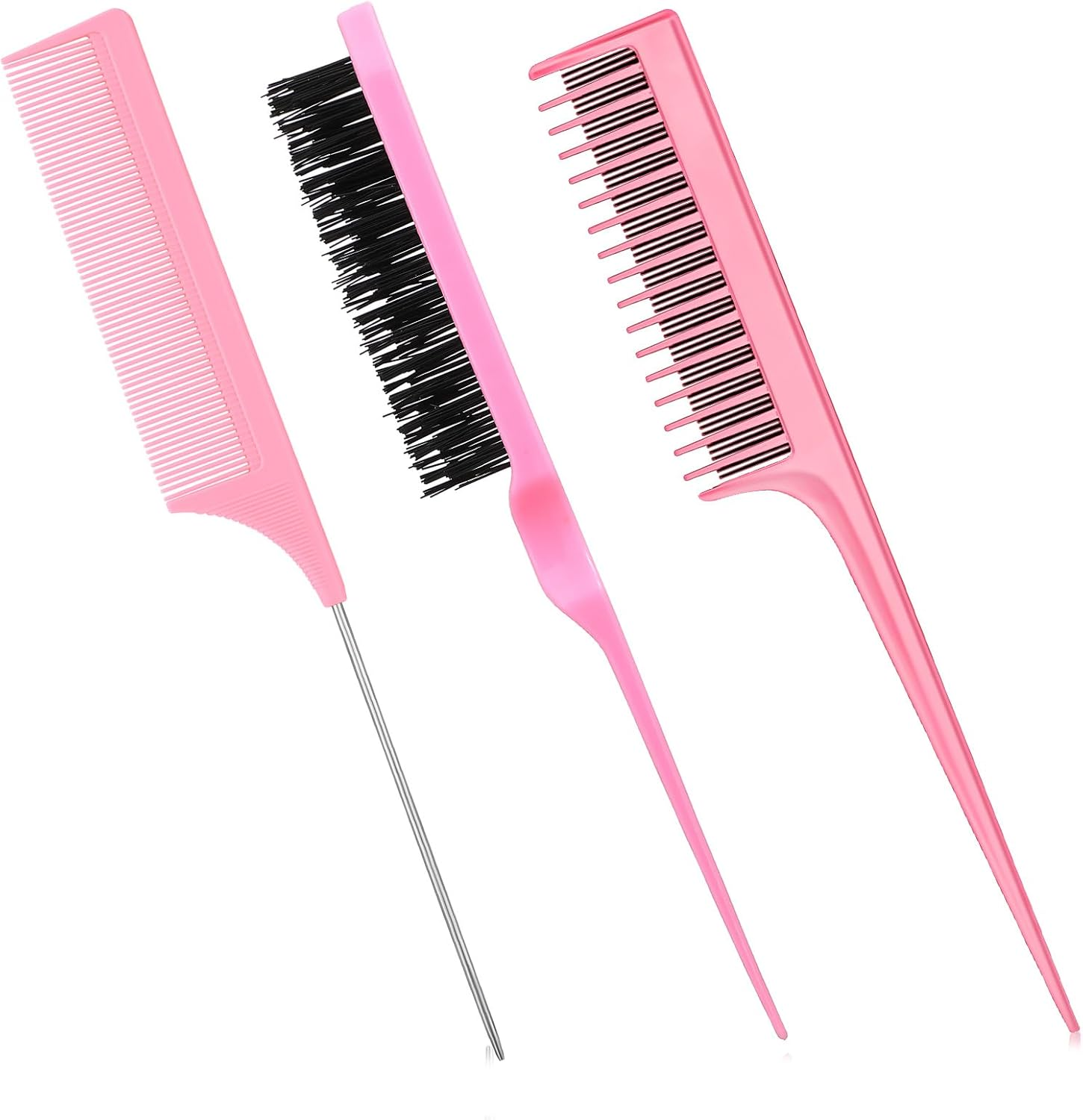 Patelai 3 Pieces Hair Styling Comb Set, Includes Hair Brush Teasing Fluffy Hair Brush, Rat Tail Comb Teasing Comb and Triple Teasing Comb for Women Back Combing Hair(Green)