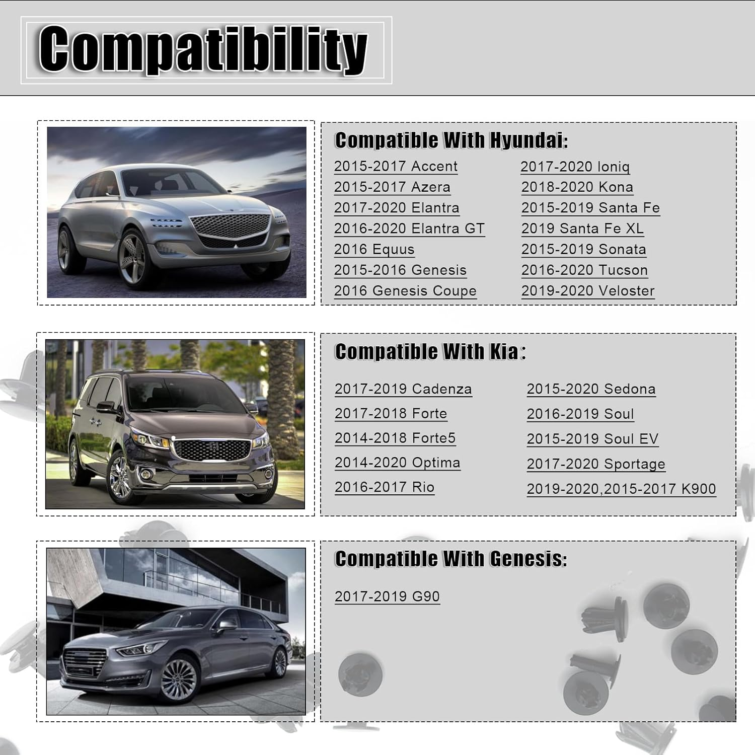 20PCS Type Retainer Clip Fastener, Bumper Engine under Cover Fender Liner Fastener Push-Type Retainer Clip, Compatible with Hyundai Kia Accent, Azera, Equus, Elantra, Genesis, Replaces GM: 86595-2T500 image number 5