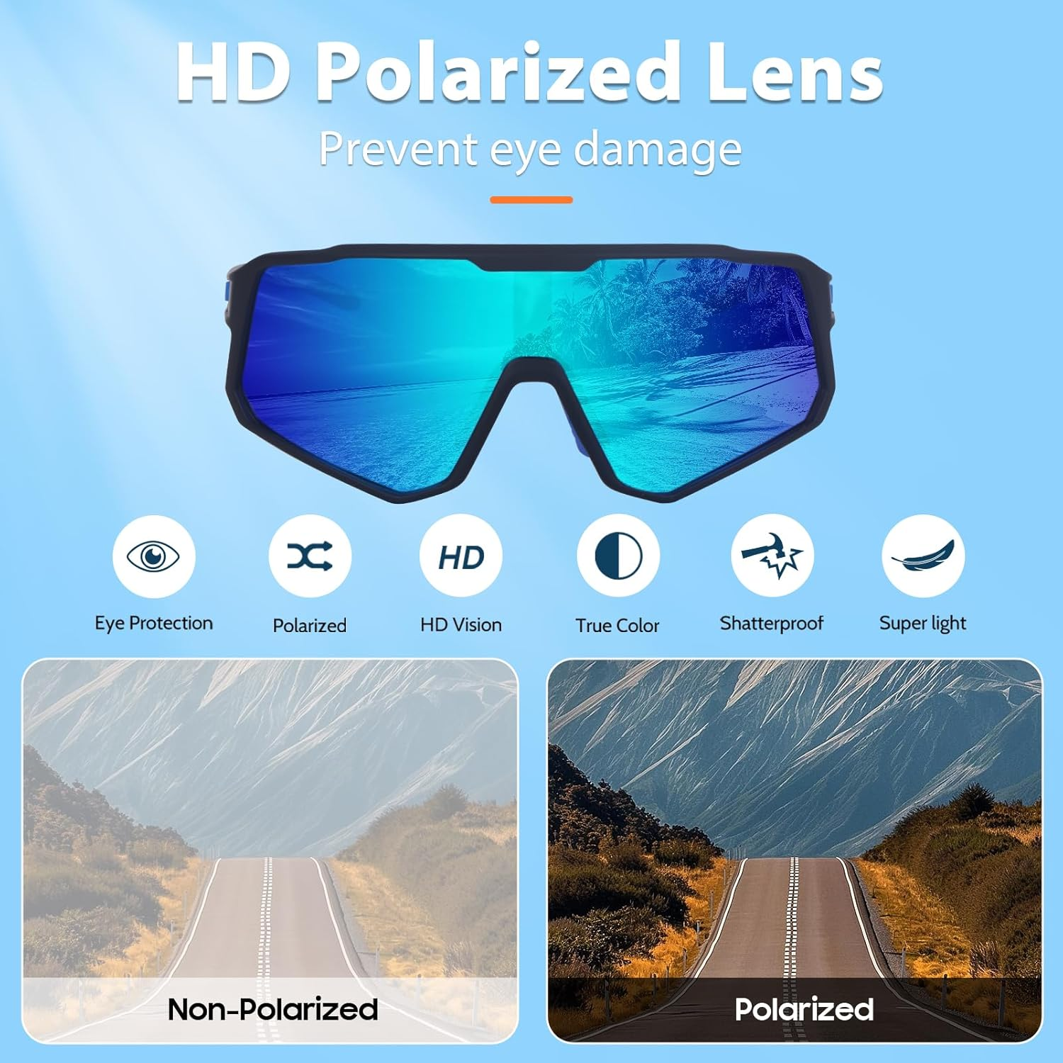 Polarized Sports Sunglasses for Men Women Driving Fishing Golf Cycling with UV400 Protection Outdoor Sun Glasses - Black Matte Frame With Red Lens image number 5