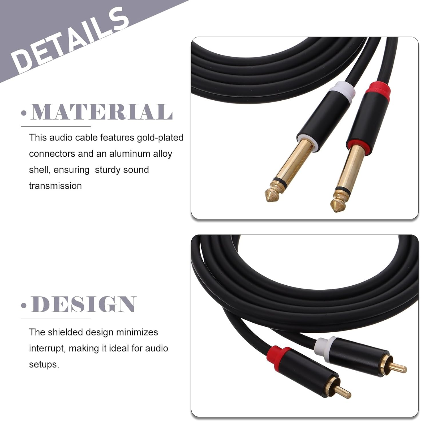 CHICAMPERA Gold Plated Dual RCA to 6.35Mm Stereo Audio Patch Cord with Aluminum Alloy Shell, 1.5M Shielded Interconnect Cable for Home Audio Amplifier and Sound System