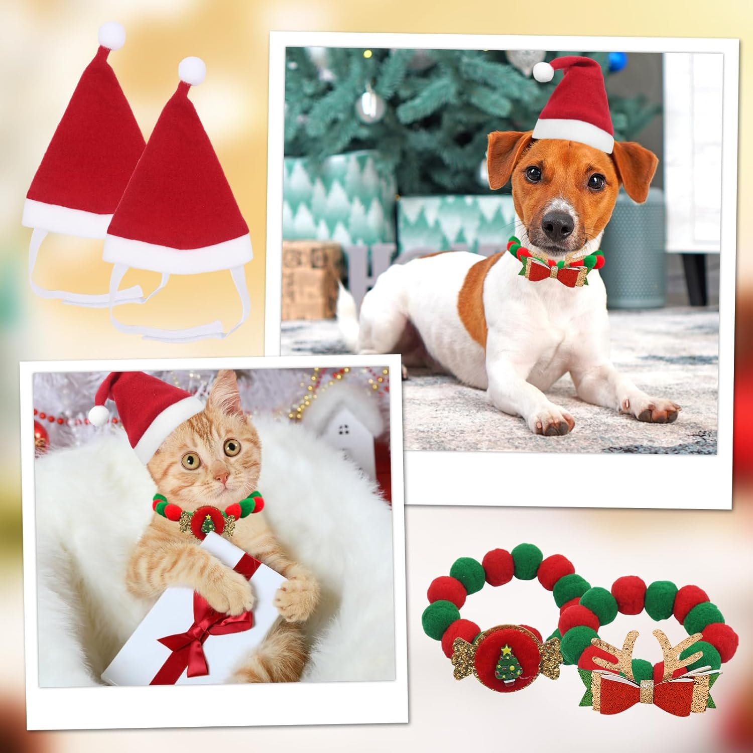 Pack of 4 Christmas Costume for Cats, Christmas Hat Cat, Cat Clothing, Pet Costume Christmas Collar Cat Santa Hat Christmas Costume Gift for Cats Dogs Puppies image number 2