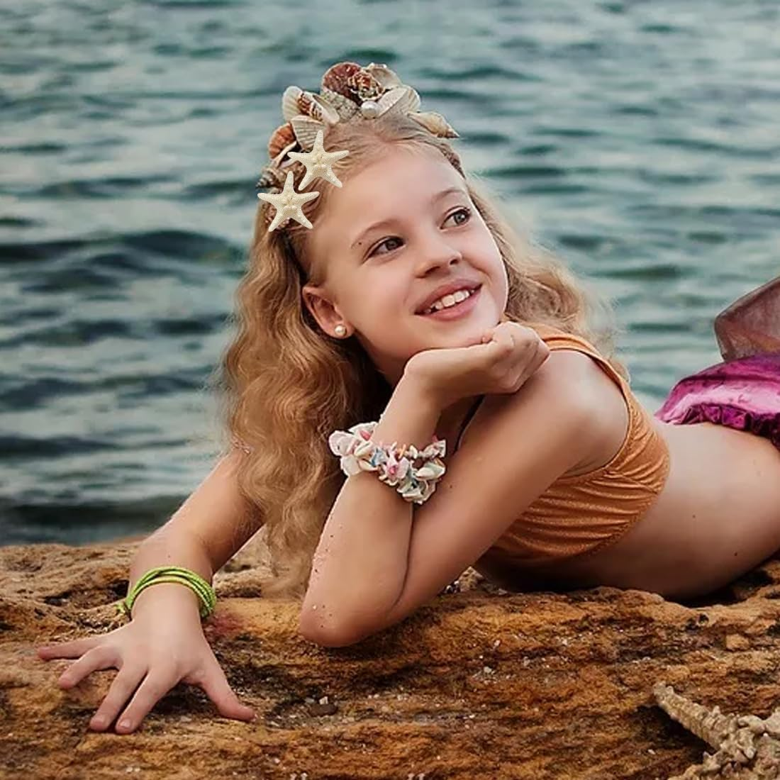 SGERUFZ Starfish Hair Clips Kids, Set of 4 Resin Mermaid Hair Accessories, Crocodile Clips for Girls, Children'S Hair Clips Set, Starfish Decoration for Everyday Use and Parties image number 4