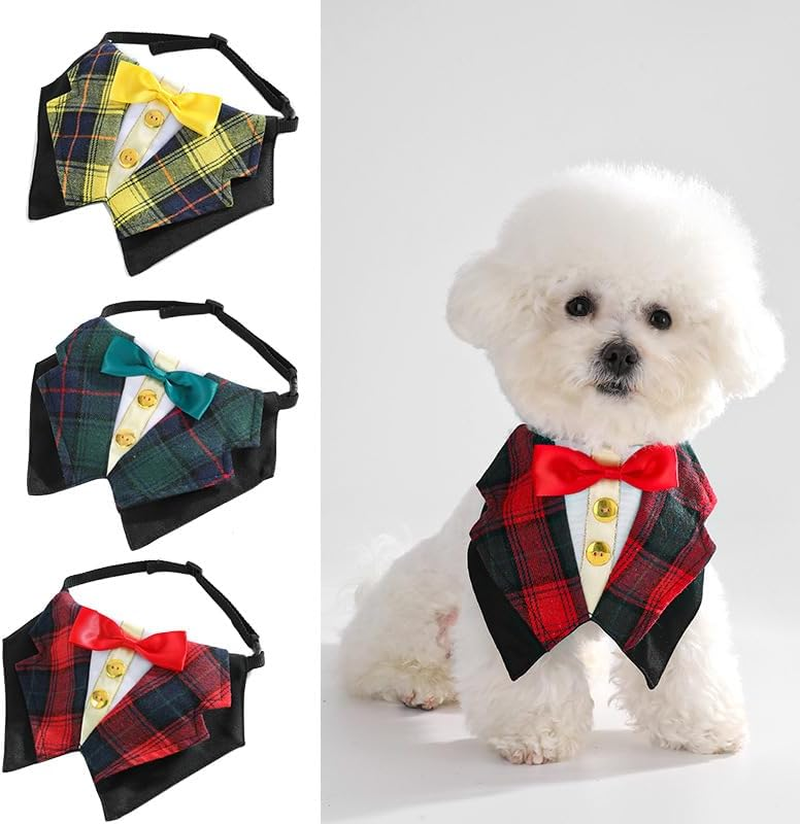 Dog Tuxedo Formal Cat Wedding Bandana Dog Collar with Bow Tie Cat Birthday Costume Valentines Outfit Pet (Black, L)