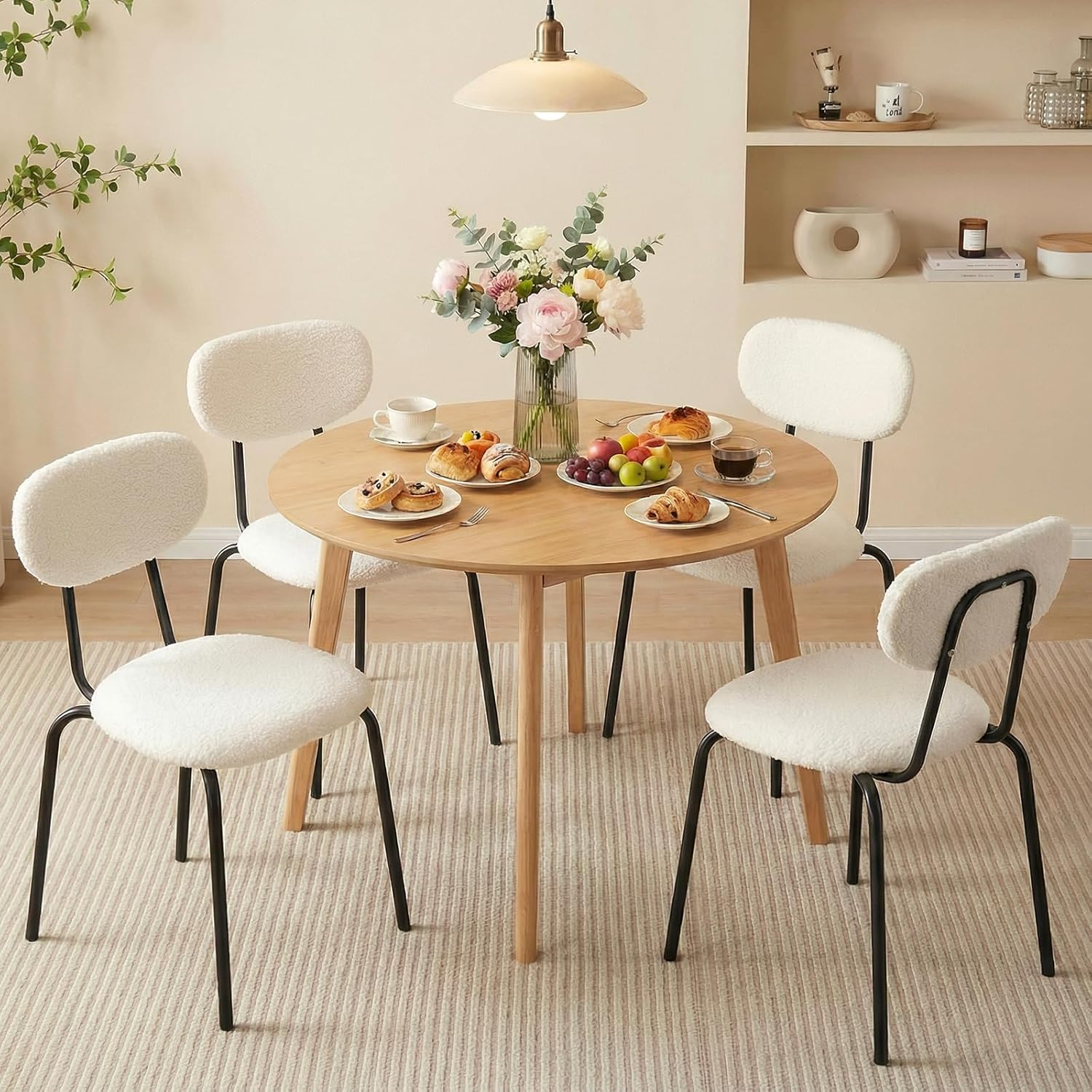 Advwin Dining Chairs Set of 4 round Kitchen Chair, Reading Seating with Metal Legs, Nursing Seat,Home Furniture for Dining Room,Living Room,Cafe,Meeting Room Beige image number 5