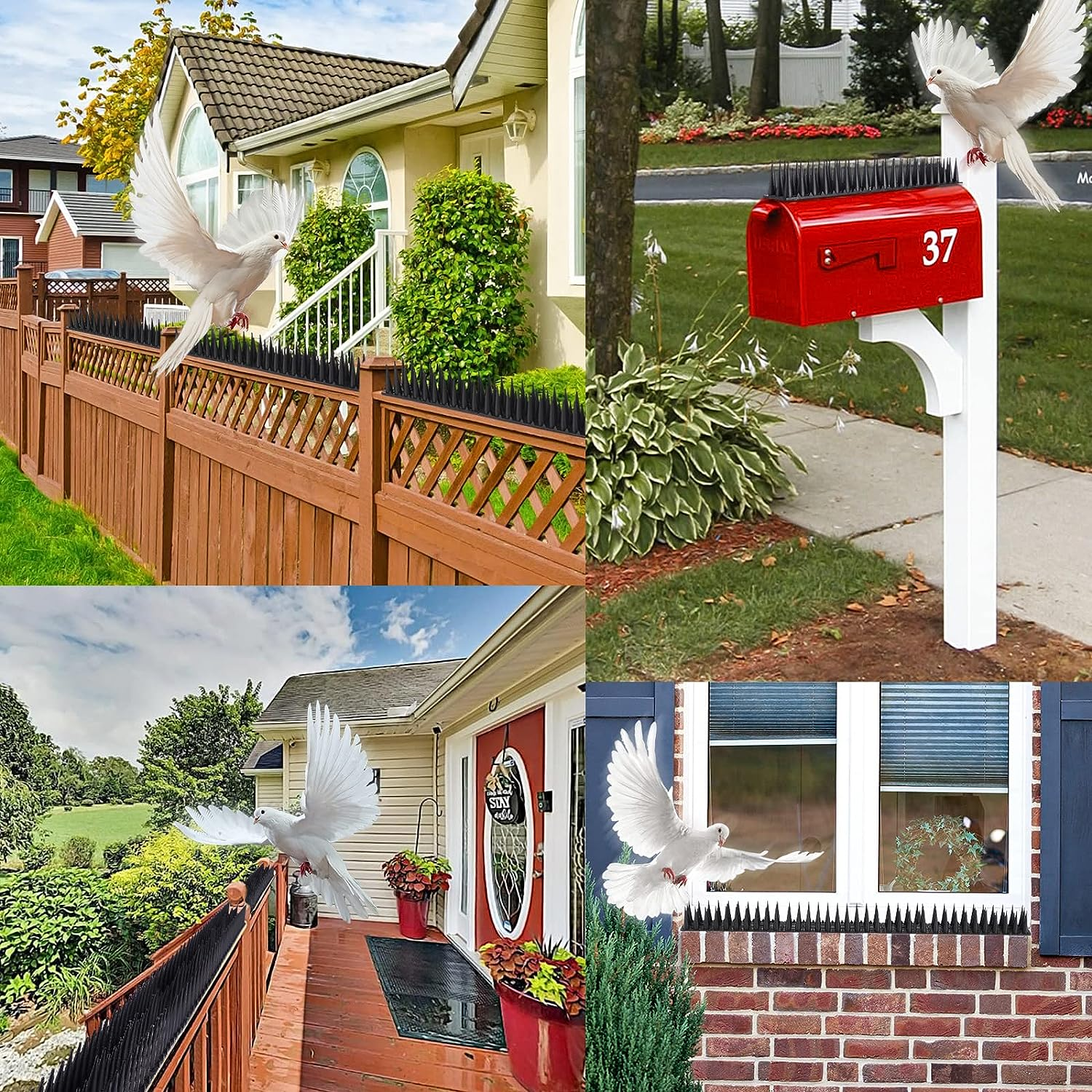 TOBWOLF 12 Pack Outdoor Bird Spikes, Plastic Fence Spikes anti Climb Spikes for Pigeon Cat Racoon, Windowsill Fence Roof Keeping Birds Away, No More Bird Nesting Dropping - Black image number 6