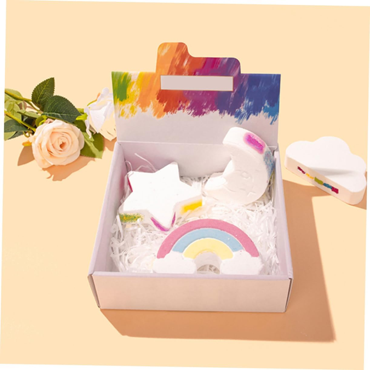 HAPINARY 4Pcs Rainbow Bath -Friendly Essential Oil Bubble Bathing for Relaxation and Soothing for and Giving