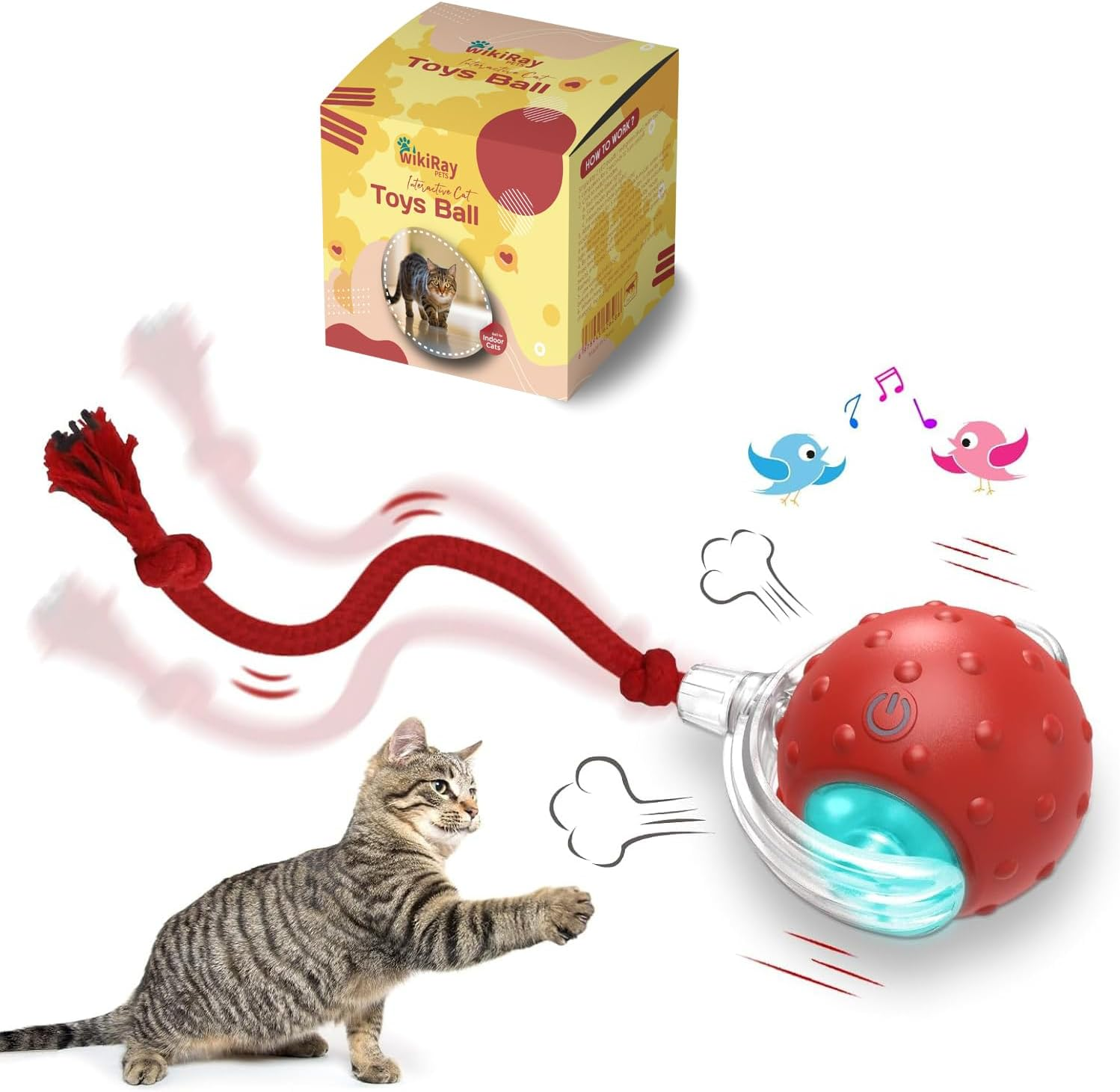 Smart Interactive Cat Toy Ball with Motion Sensor & Auto-Avoidance | 3 Play Modes Fast/Slow/Touch | Rechargeable Type-C | Bird Chirping Sound | Indoor Cat Enrichment Ball for Kittens & Adult Cats image number 1