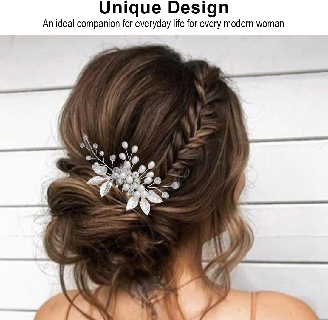 VIVIIHOO Flower Wedding Hair Comb with Silver Beads - Hair Accessories Wedding - Bridal Hair Accessories for Women and Girls image number 4
