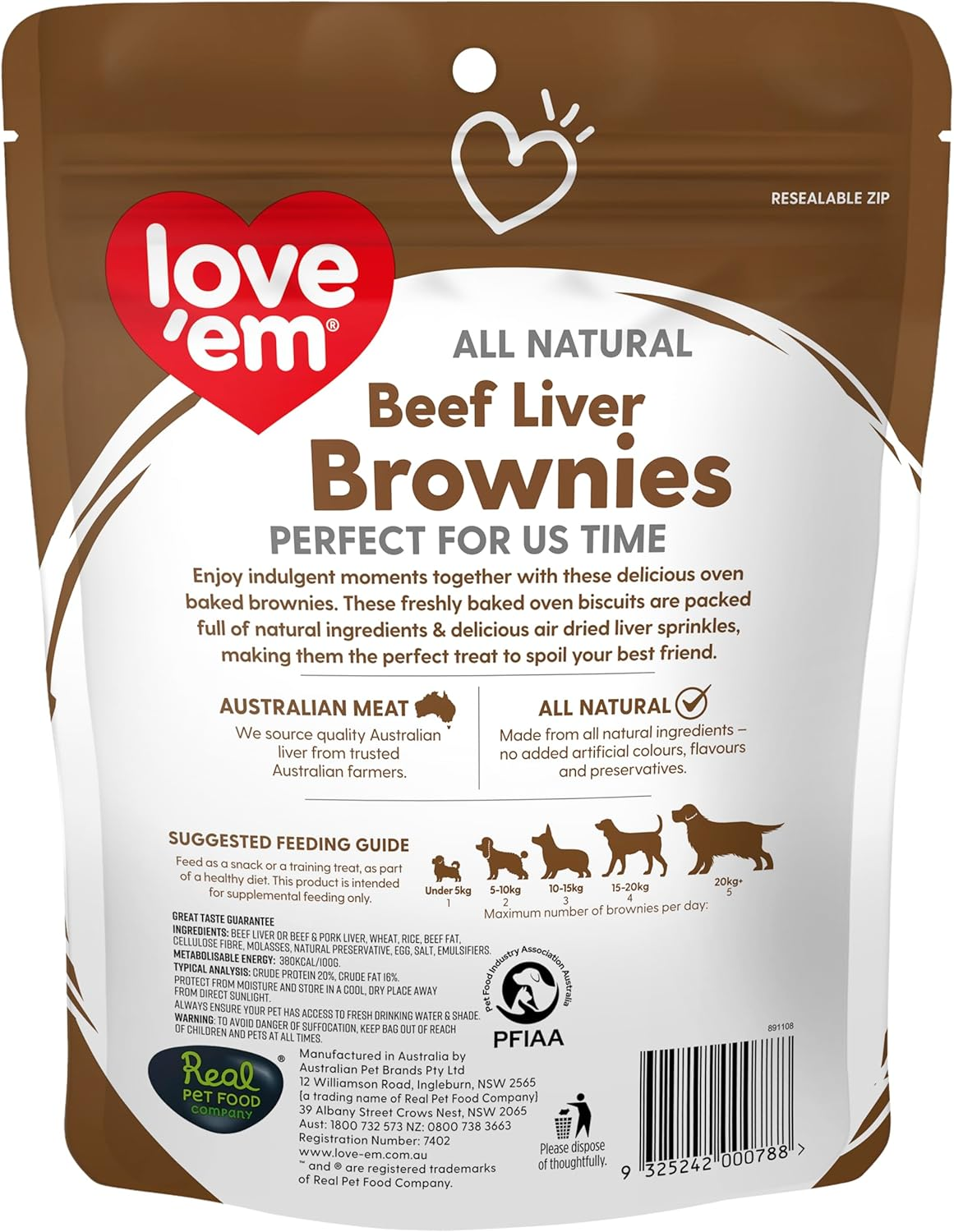 Love'Em Beef Liver Treats, Brownies 250G - Oven-Baked with Air-Dried Liver Sprinkles, Made in Australia with Natural Ingredients image number 4