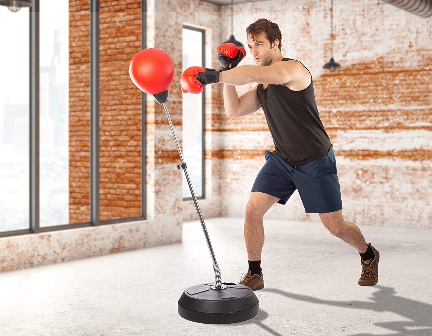 Tech Tools Boxing Ball Set with Punching Bag, Boxing Gloves, Hand Pump & Adjustable Height Stand - Strong Durable Spring Withstands Tough Hits for Stress Relief & Fitness image number 4
