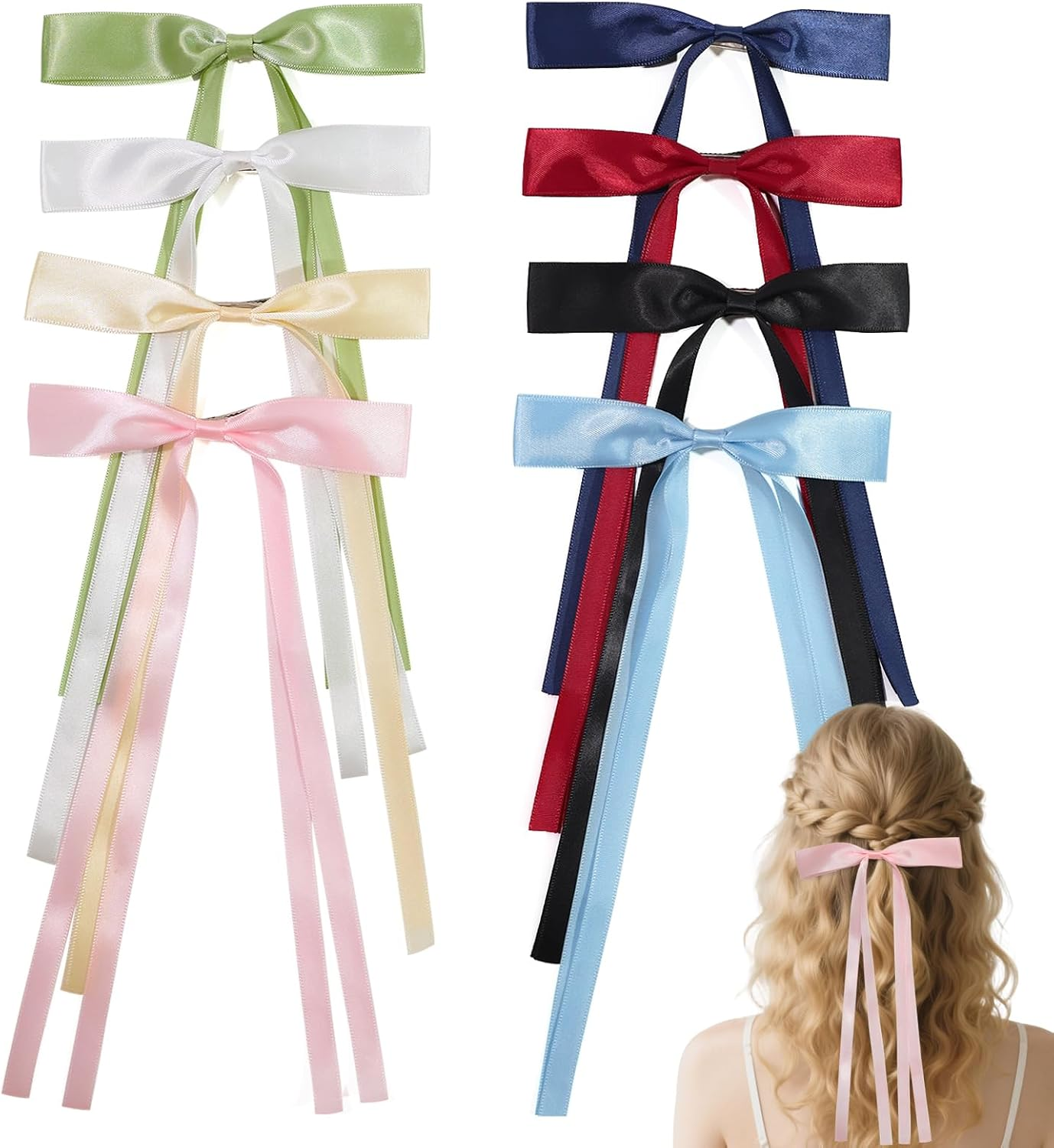 8Pcs Long Tail Bow Hair Clips for Women image number 4