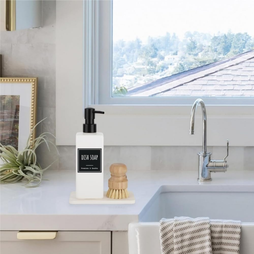 DACUAN Hand Soap Dispenser, 6 Pcs 500Ml Shampoo and Conditioner Bottles, Empty Pump Bottle Dispenser, Bathroom Soap Dispenser Set with Printed Labels