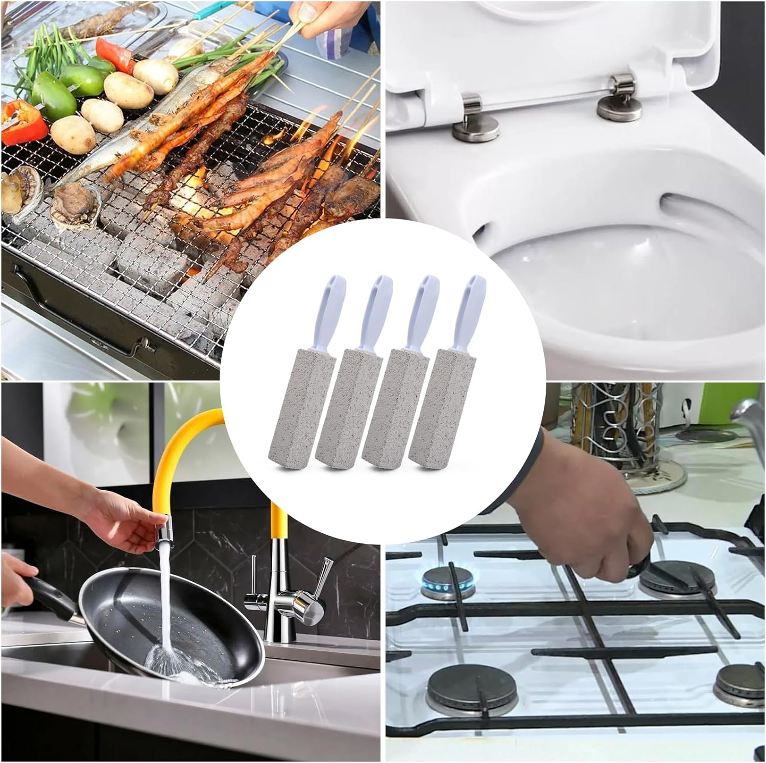 4 Pieces Pumice Stone Cleaning Stone with Handle, Pumice Stone Toilet Cleaner, Pumice Stone for Toilet, Pumice Stone Foot Care, Grill Cleaning Stone, Cleaning Stone for Toilet Kitchen Shower Bathroom Sink image number 3