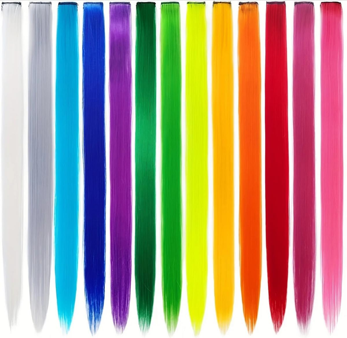 13Pcs Colored Hair Extensions, Rainbow Hair Extension for Women Girls, Multi-Colors Long Straight Hairpiece, 22 Inch Color Clip in Synthetic Hair Extensions Party Favore image number 4