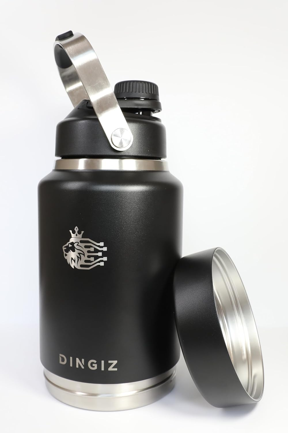 Dingiz 64Oz Insulated Stainless Steel Water Bottle &ndash; Half Gallon Water Jug with Detachable Pet Bowl, Leakproof Wide-Mouth Lid, and Sturdy Handle for Camping, Hiking, Gym, Pets & Outdoor Activities