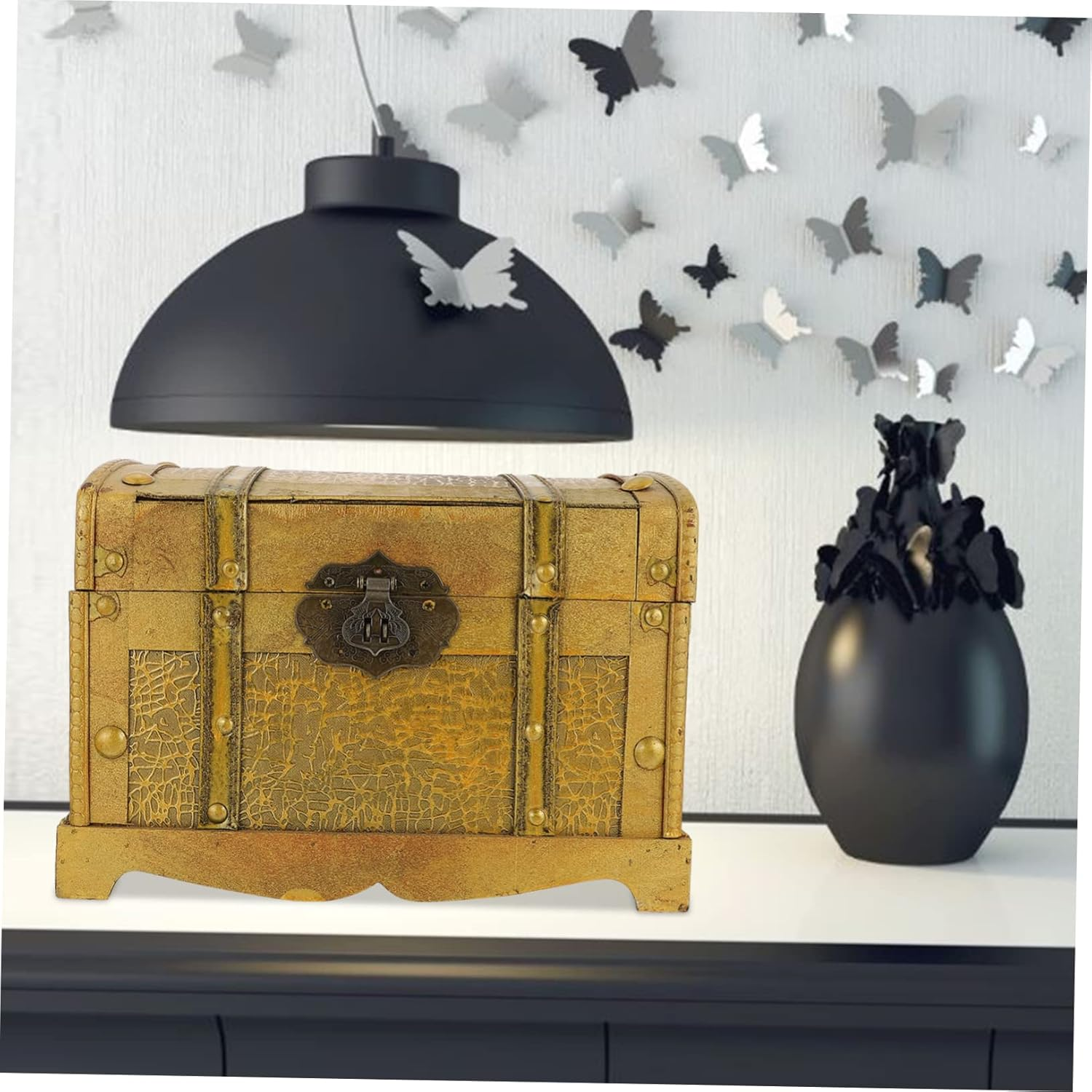 Wooden Pirate Treasure Chest Large Retro Vintage Storage Box Lock Decorative Jewelry Trinket Organizer for Home and Party image number 6