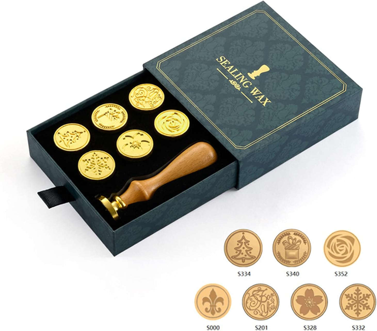 Wax Seal Stamp Kit Vintage Sealing Wax Stamp Wooden Handle Replaceable Stamp Head with Gift Box for Cards Envelopes Wedding Invitations Postcard Gift Packaging