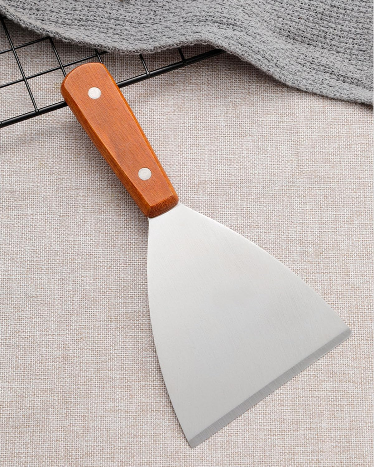 Stainless Steel Grill Scraper 2PCS, with Wooden Handle, Slant Edge, Versatile Grill Scraper Tool for Grill Dough Pancake Pizza image number 1