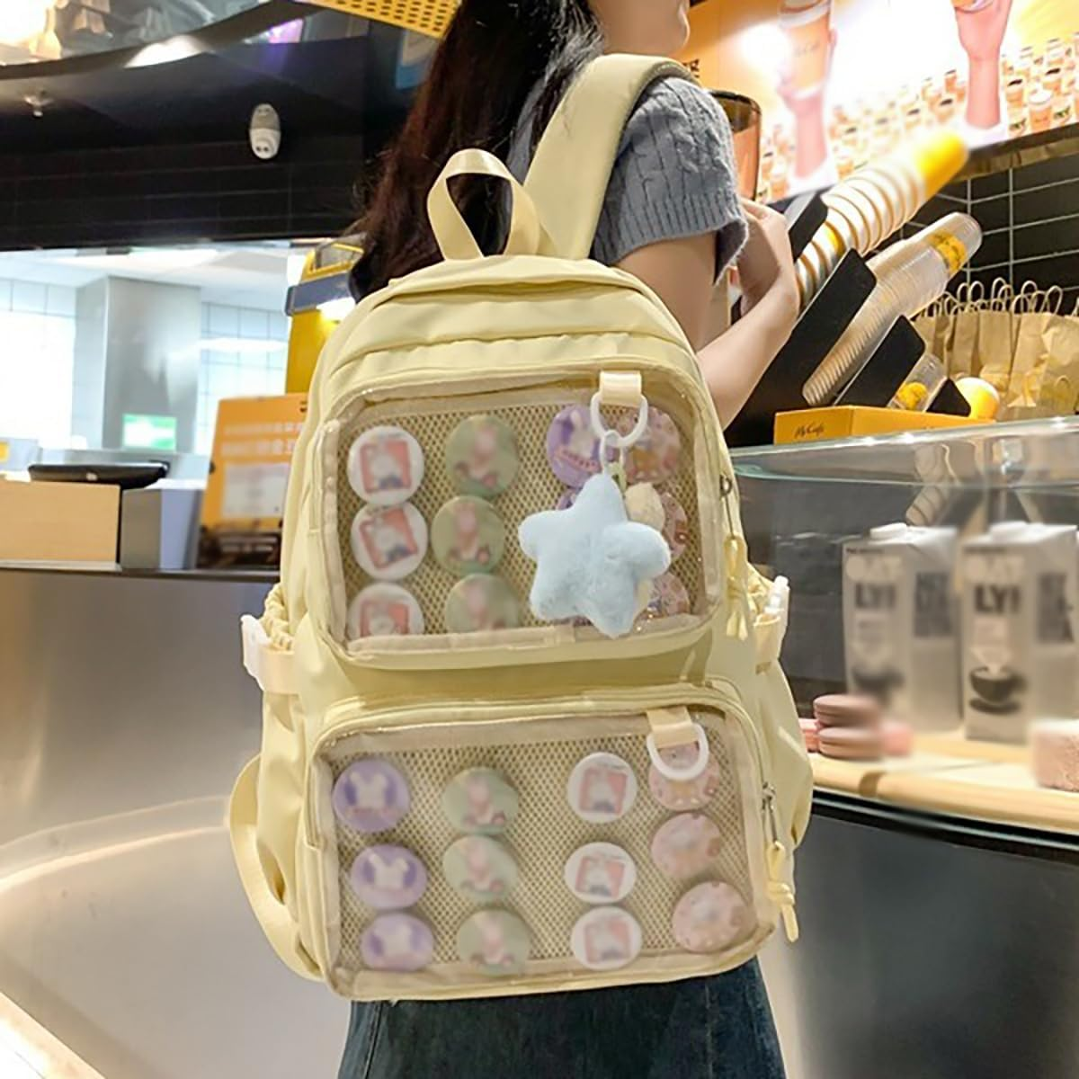 School Backpack for Girls Ita Bag with Pin Display Insert Cute Anime Backpack for Students - Yellow image number 5