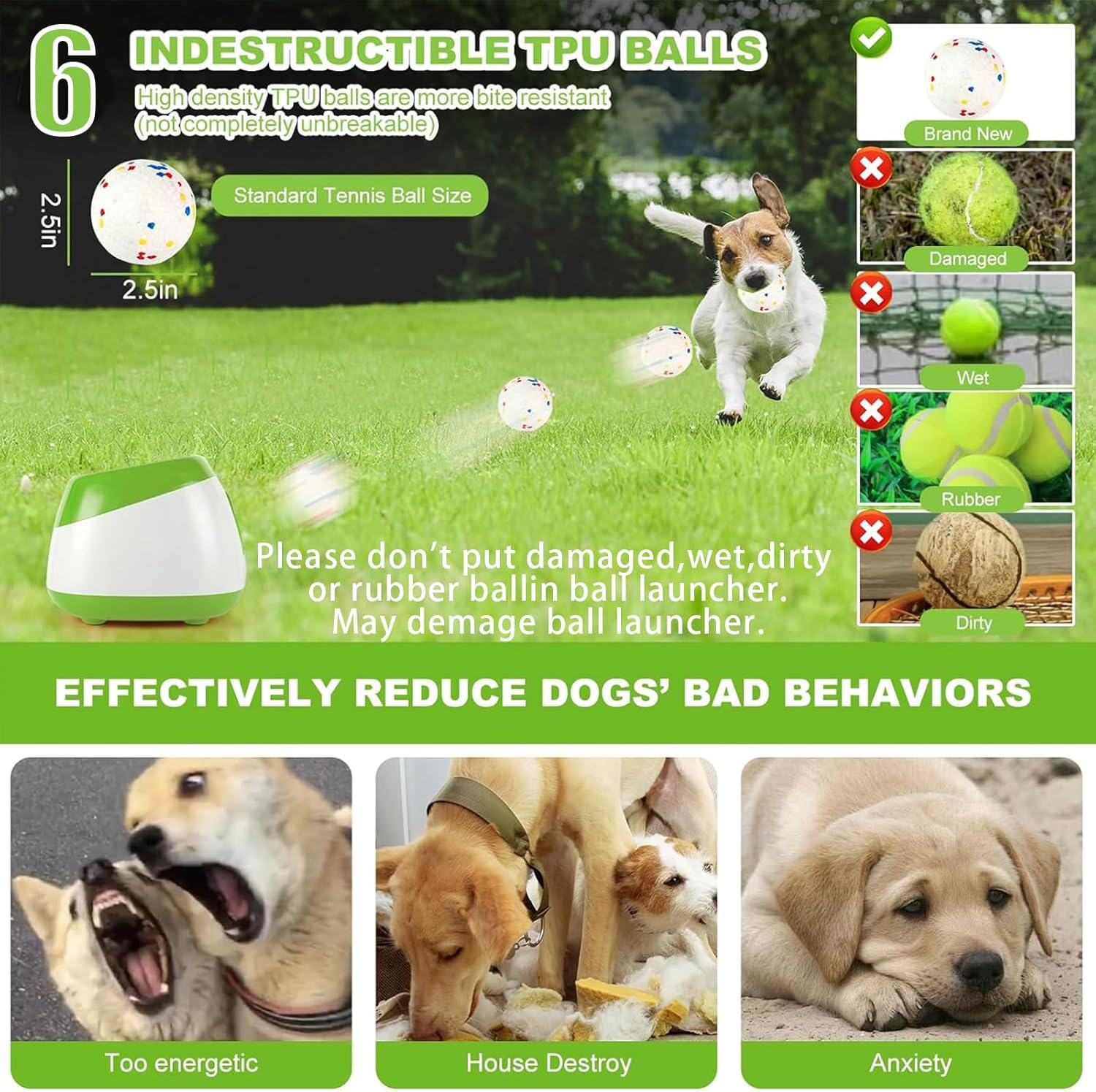 Big Automatic Ball Launcher for Dogs, 26Ft-79Ft Adjustable Distance Ball Thrower, 5200Mah Rechargeable Interactive Automatic Dog Ball Launcher with 6 Balls and Radar Wave Sensing Technology (Green) image number 3