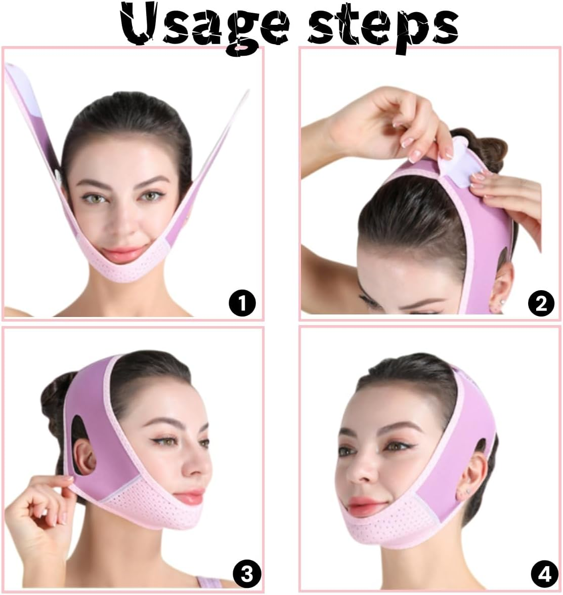 Reusable Zxjsisy Double Chin Slimmingbelt Breathable and Comfortable V-Shaped Facial Tape, Slimming Belt, Anti-Slip Chin Belt Suitable for Both Men and Women, Suitable for Sleep and Daily Use (Pink) image number 2