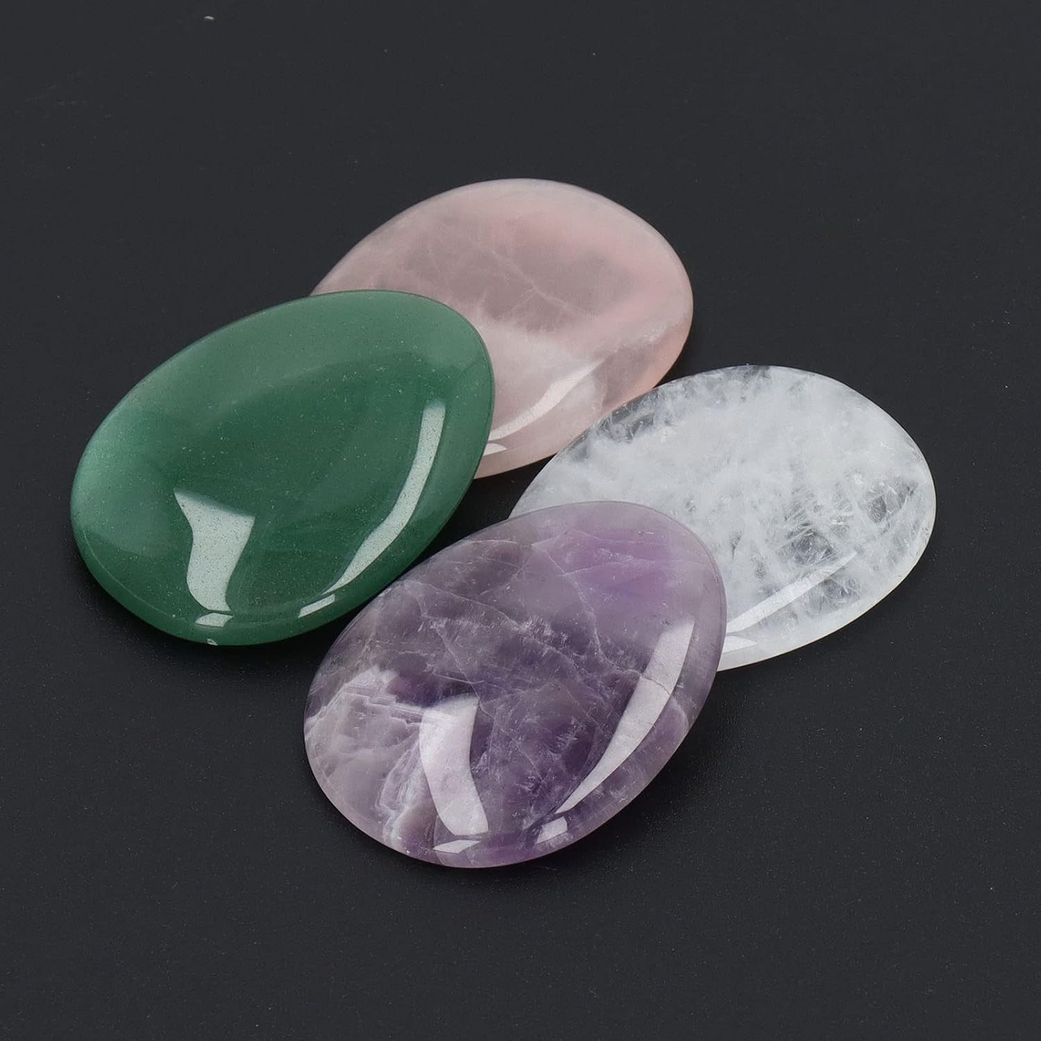 Thumb Worry Stone, 4 PCS Amethyst, Rose Quartz, Green Aventurine and Clear Quartz Healing Crystal Pocket Palm Stone, Chakra Stones, Oval Pocket for Anxiety Stress Relief, image number 5
