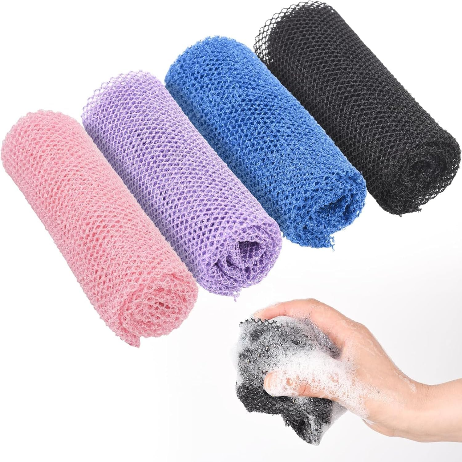 4 Pcs African Exfoliating Net,African Net, 80&times;30Cm African Net Bathing Sponge, Nylon Back Bathing Accessories, Deep Cleaning African Exfoliating Sponge for Men and Women (Multicolour) image number 2