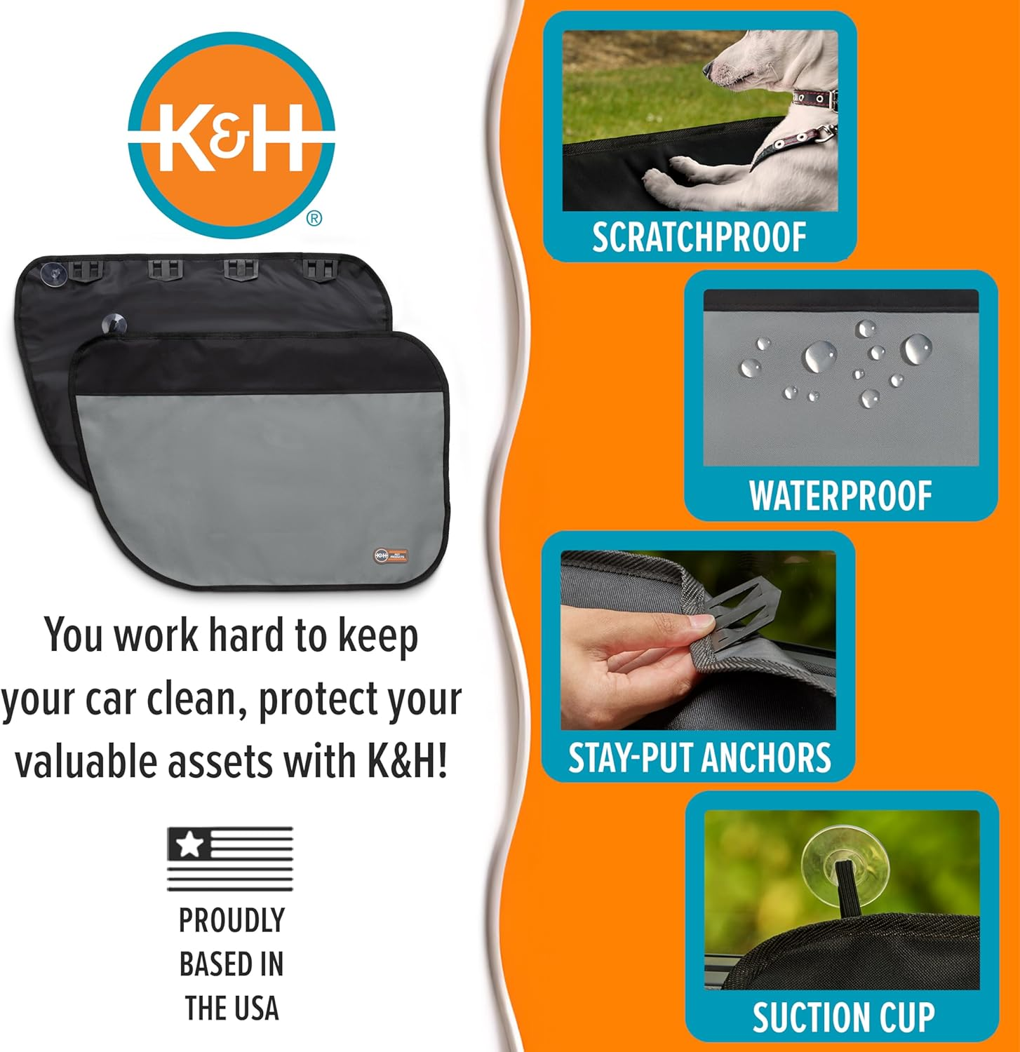 K&H Pet Products Vehicle Door Protector for Dogs - Gray, 2 Packs Interior Pet Car Door Protector from Dog Scratching, Sedan and SUV, Waterproof Protector for Car Door Scratches - Gray - 27" L X 19" H