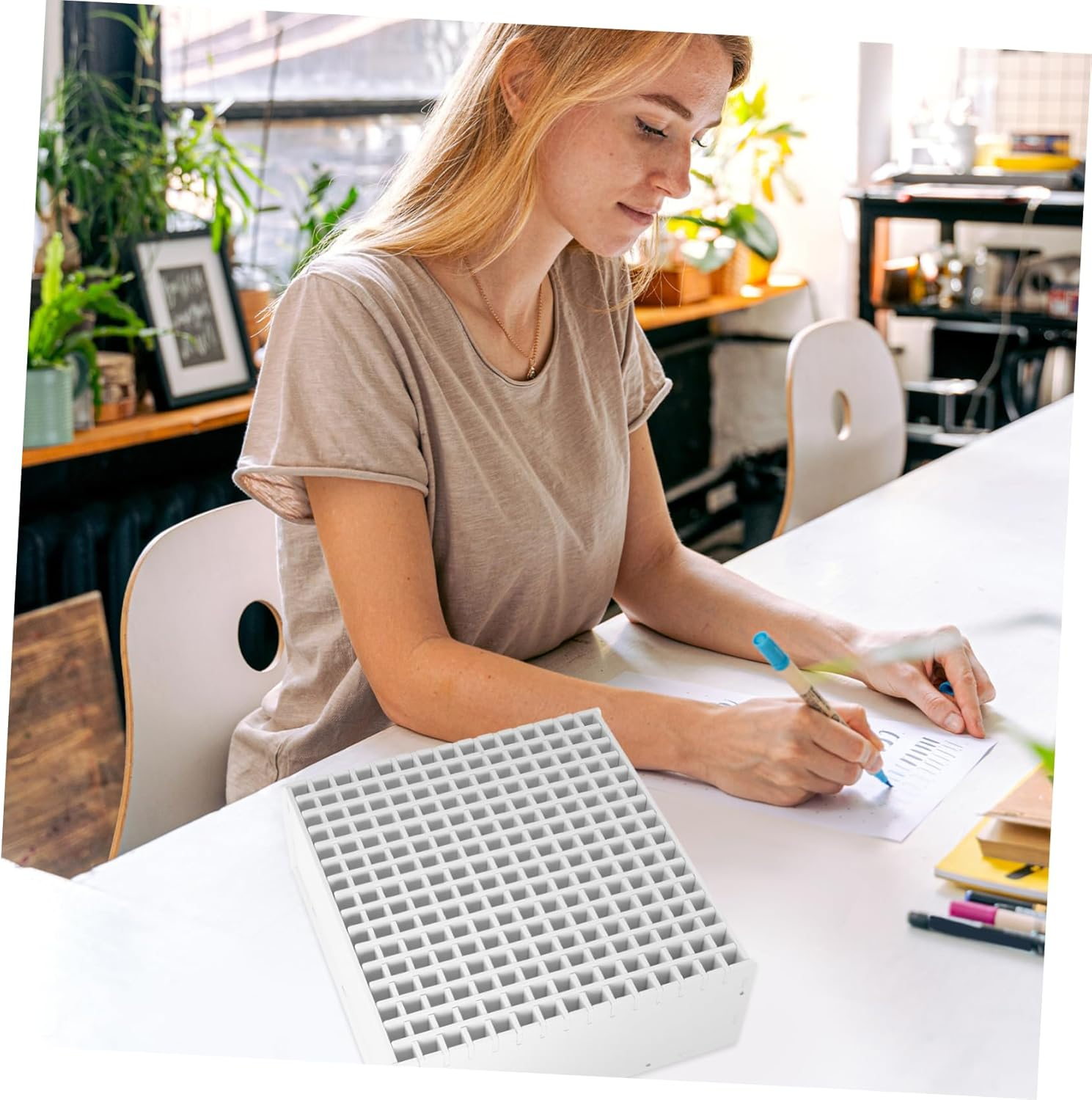 NUOBESTY Marker Pen Storage Box for Art Brush Pens Desk Organizer Slots Compact Material for Study Desk image number 5