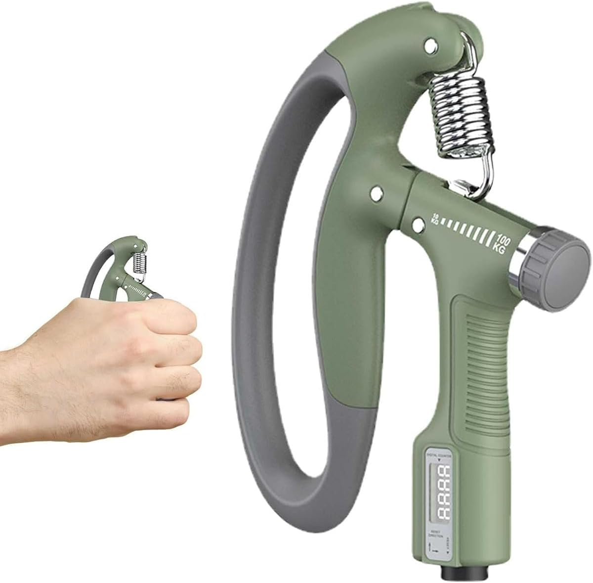 AIMALL Adjustable R-Type Grip Strength Trainer with LCD Counter, 5.7X6.29In, Hand Finger Arm Exercise Device for Men & Women, Durable Steel Spring Fitness Tool - Green image number 5