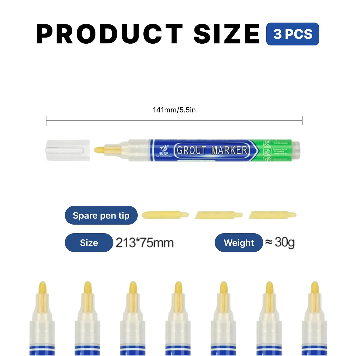 Grout Pen 3 PCS, Light Grey Tile Grout Renewal & Restoration Kit for Bathrooms, Kitchens & Showers, Anti-Mould Waterproof Sealant, Covers up to 60 Meters of Grout Lines, Easy DIY Grout Refresher image number 1