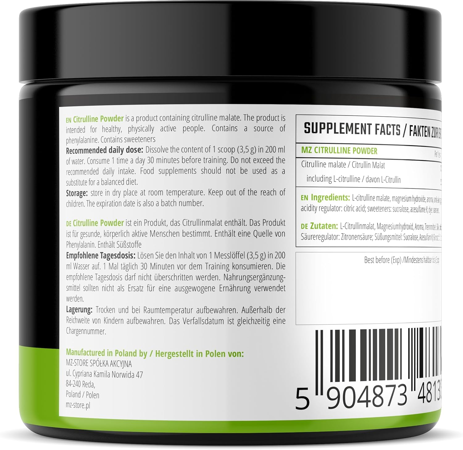 Citrulline Powder 300G - L-Citrulline 2000 Mg with Magnesium - 85 Servings per Pack - Amino Acid Supplement - Tropical Fruit Flavour - by MZ image number 3