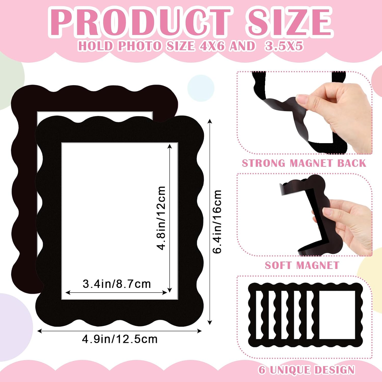 Kingdder 12 Pcs Scalloped Magnetic Picture Frame for Refrigerator 4 X 6 Black Reusable Picture Frame Magnets Decorative Photo Holders for Fridge Home School Office Kitchen Locker Decor