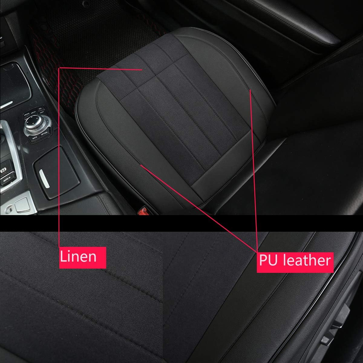 EDEALYN (1 PCS Car Seat Bottom Cover PU Leather and Linen Stitching Car Seat Cover Automotive Interior Front Car Seat Protector Driver Seat Cover (Black - Linen) image number 3