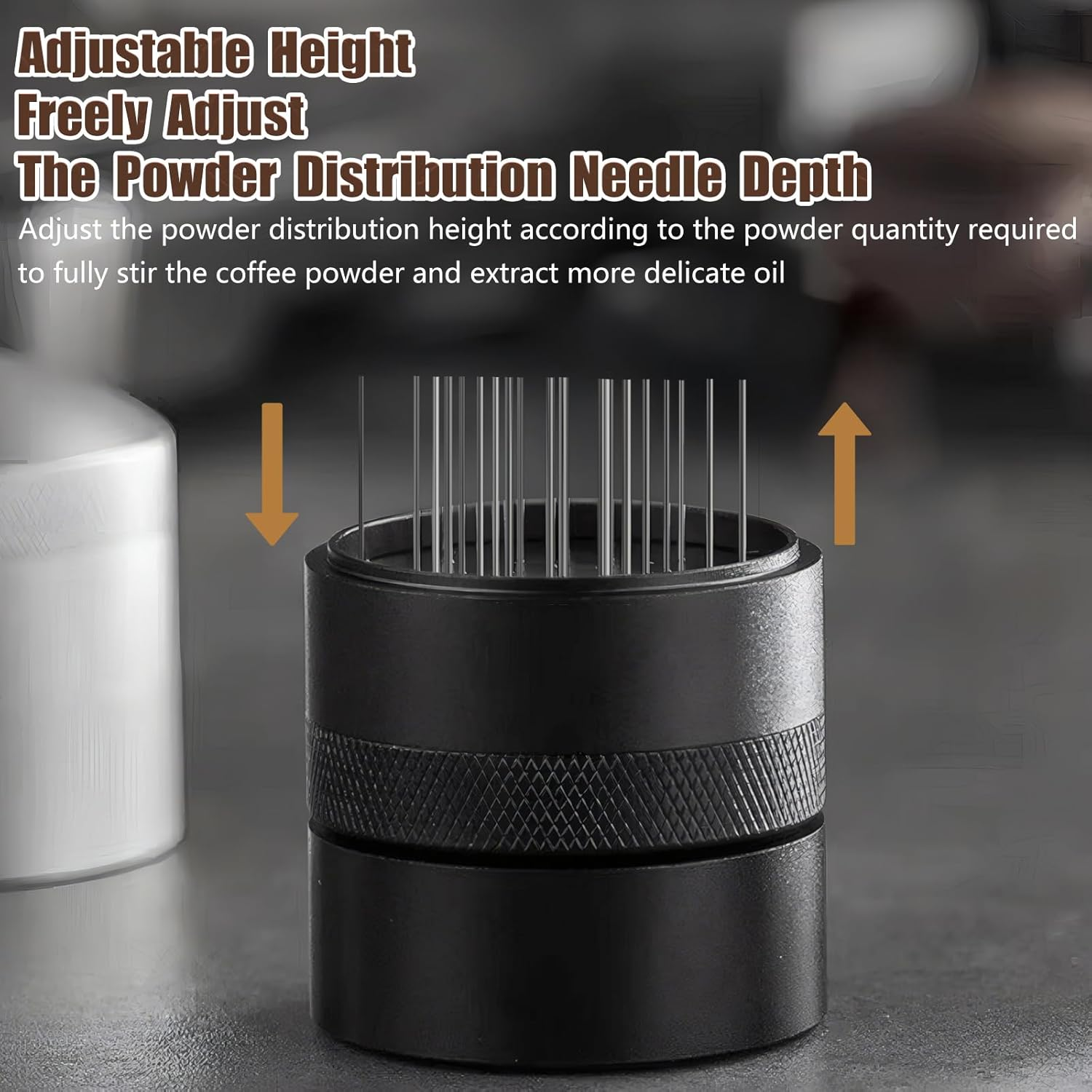 Viiotu Espresso Coffee Stirrer Tool & Distribution Whisk, Professional Barista Stainless Steel Needle Tool with Anti-Slip Base, Rotary Design for Clump Breaking Prevention for Cafes Lovers (53Mm) image number 6