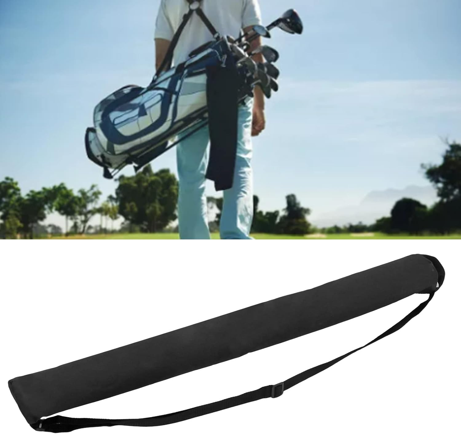 Golf Beer Cooler Sleeve, Golf Cooler Bag 2.3L Oxford Cloth Adjustable Shoulder Strap for Party (Black) image number 1