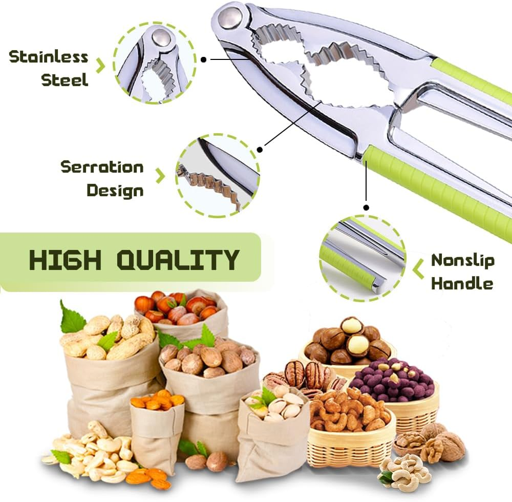 Nut Cracker, Nutcracker, Seafood Tools, Walnut Cracker for All Nuts, Heavy Duty Shell Cracker with 2 PCS Forks/Picks, Lobster Crab Crackers with Non-Slip Handle