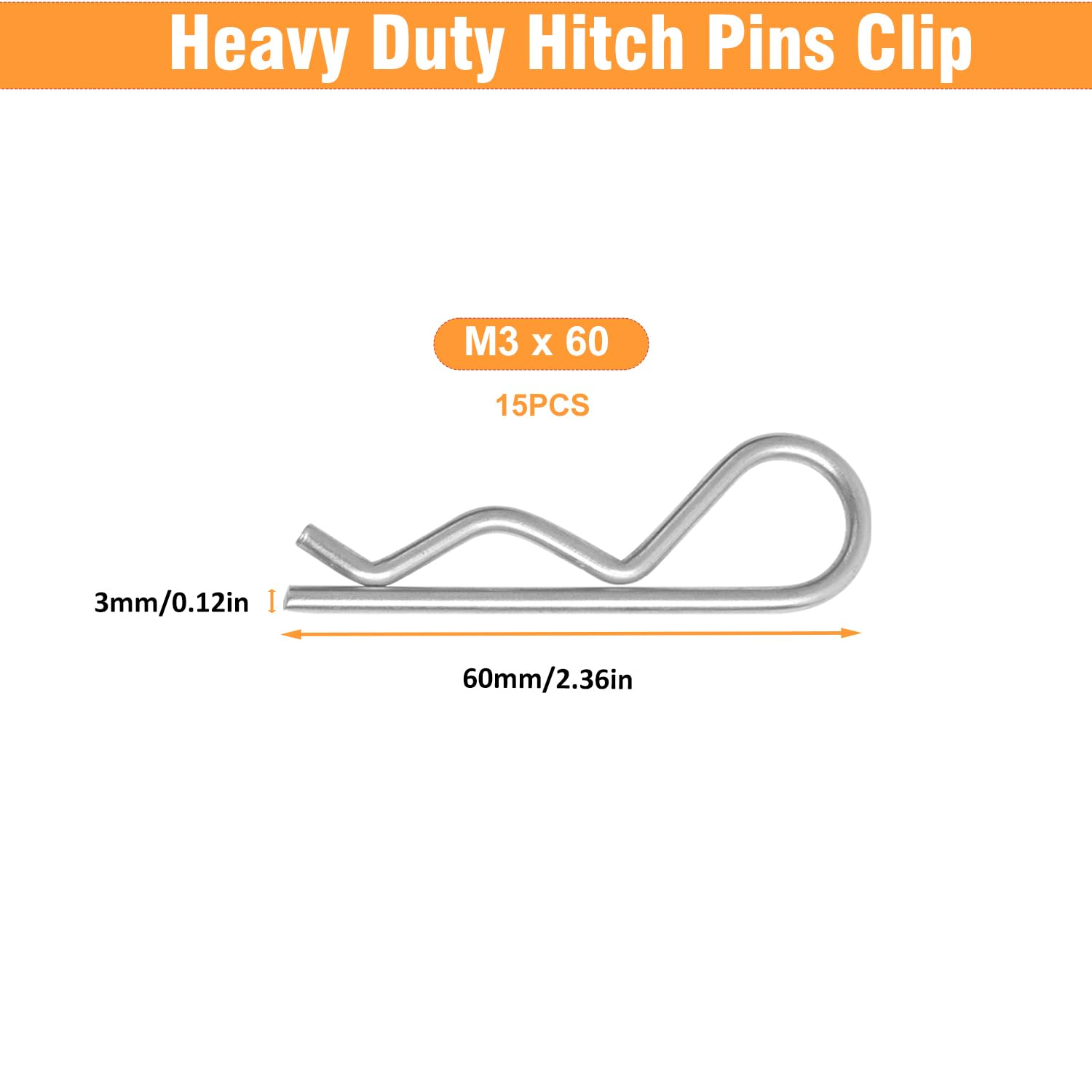 15 Pcs Heavy Duty Cotter Pins,Hitch Pins Clip R Clips Spring Retaining Wire Hair Pins Kotter Pin Strong Spring Tension Large Hardware Pins for Trailer Tractors Mower Carts Truck Pin Clip M3X60Mm image number 2