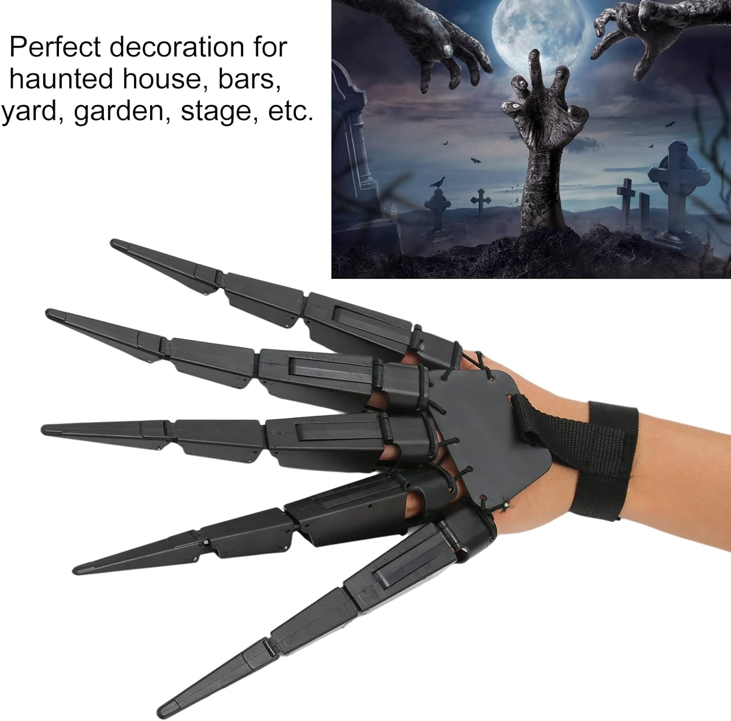 Halloween Articulated Finger Extension Toy, Wearable Flexible Scary Skeleton Hands Bone Claw, Witch Ghost Gloves Claws Extender Cosplay Props, Horrific Party Decoration(Left Hand) image number 2