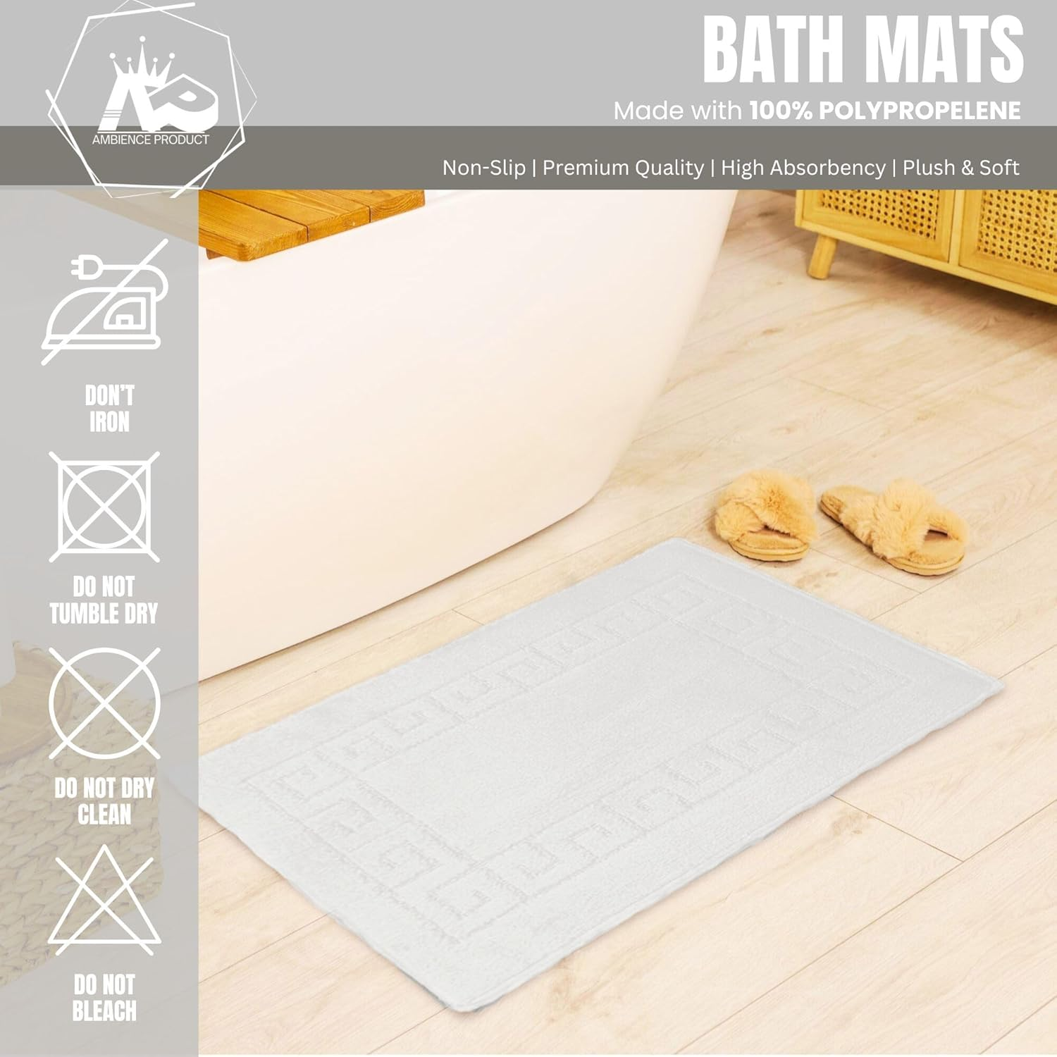 Ambience Products Greek Key Pattern Bath Mats 2 Piece Sets Non Slip Bathroom Mat, Soft Washable Rug Quick Dry Water Absorbent Bathroom Shower Mat & Pedestal Set (White) - Charcoal image number 5