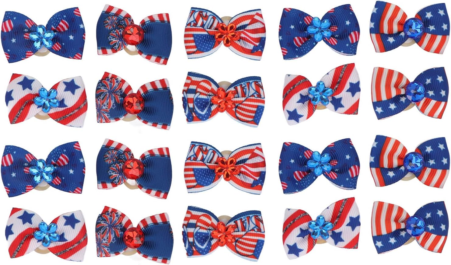 JOROBURO 20 Pcs Patriotic Dogs Hair Bows, Multicolor 4Th of July Pet Hair Bow with Durable Rubber Bands, Hand Made Hair Bowknot for Dog Hair Grooming Accessories image number 5