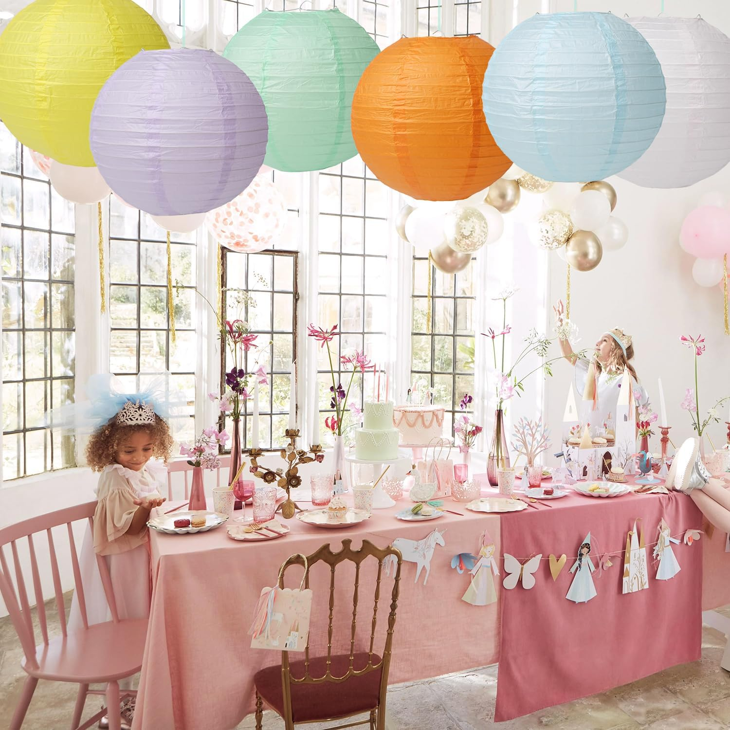 12PCS Circular Macaron-Colored Hanging Paper Lanterns, 10 Inches Pastel Colorful Paper Lanterns Party Decorations for Birthday Party, Wedding, Engagement, Classroom Decor - Orange image number 2