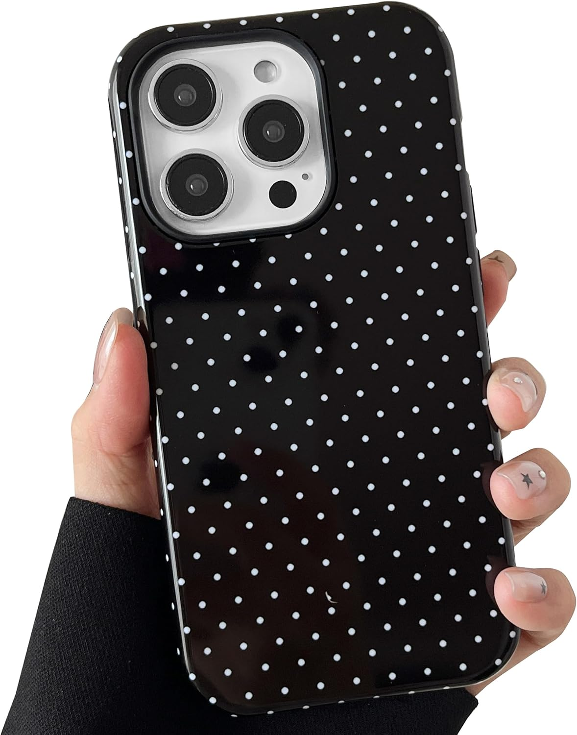 TQLGY for Iphone 14 Pro Case, Cute Polka Dot Phone Case Shockproof Slim Soft TPU and Hard PC Protective Cover for Women Girls, Black image number 7