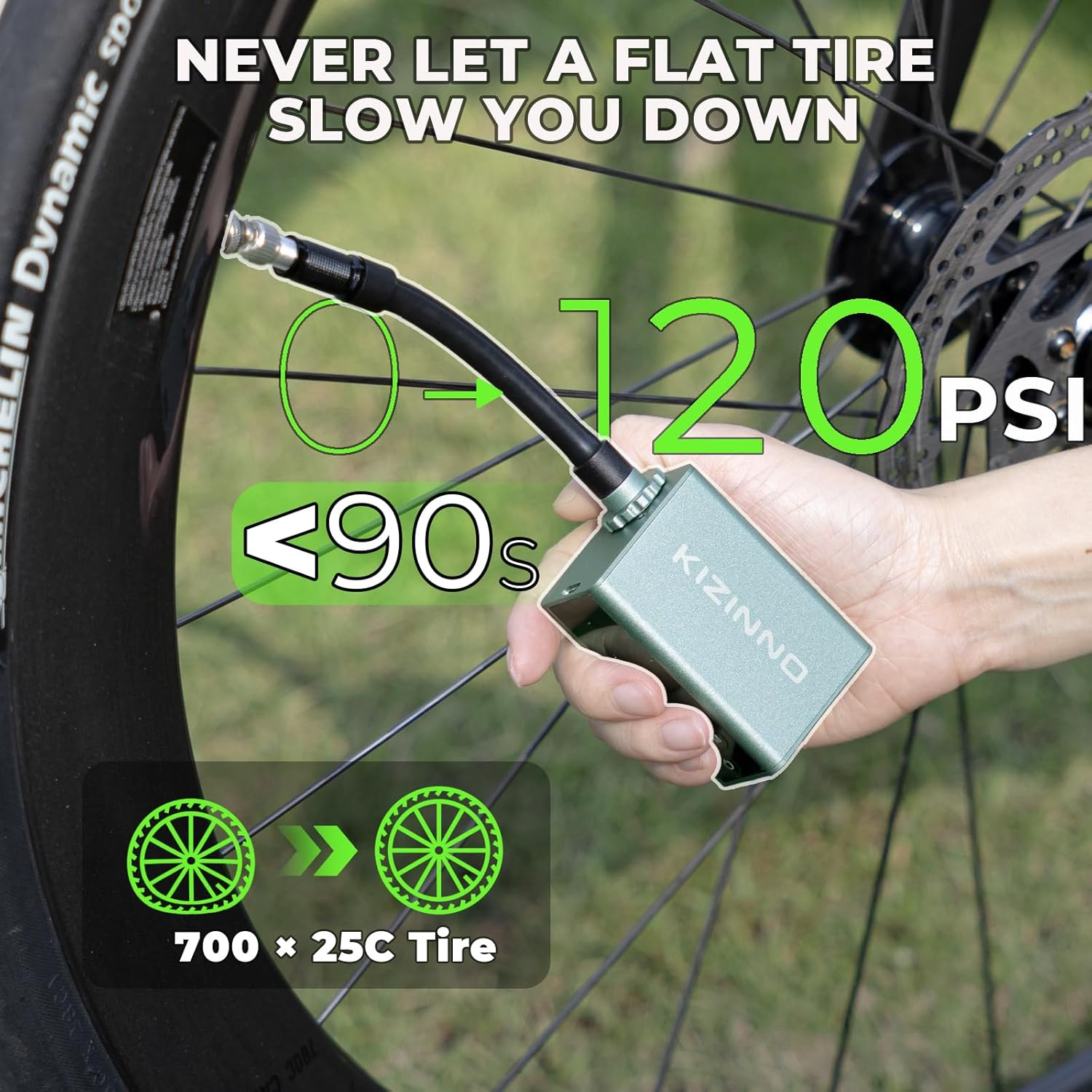 Mini Bike Pump Portable Tyre Pump, Max 120 PSI Electric Bicycle Pump, Tiny Air Pump Bicycle Inflator for Schrader & Presta Valve, Road Bike, Mountain Bike, E-Bike, Motor and Balls image number 3