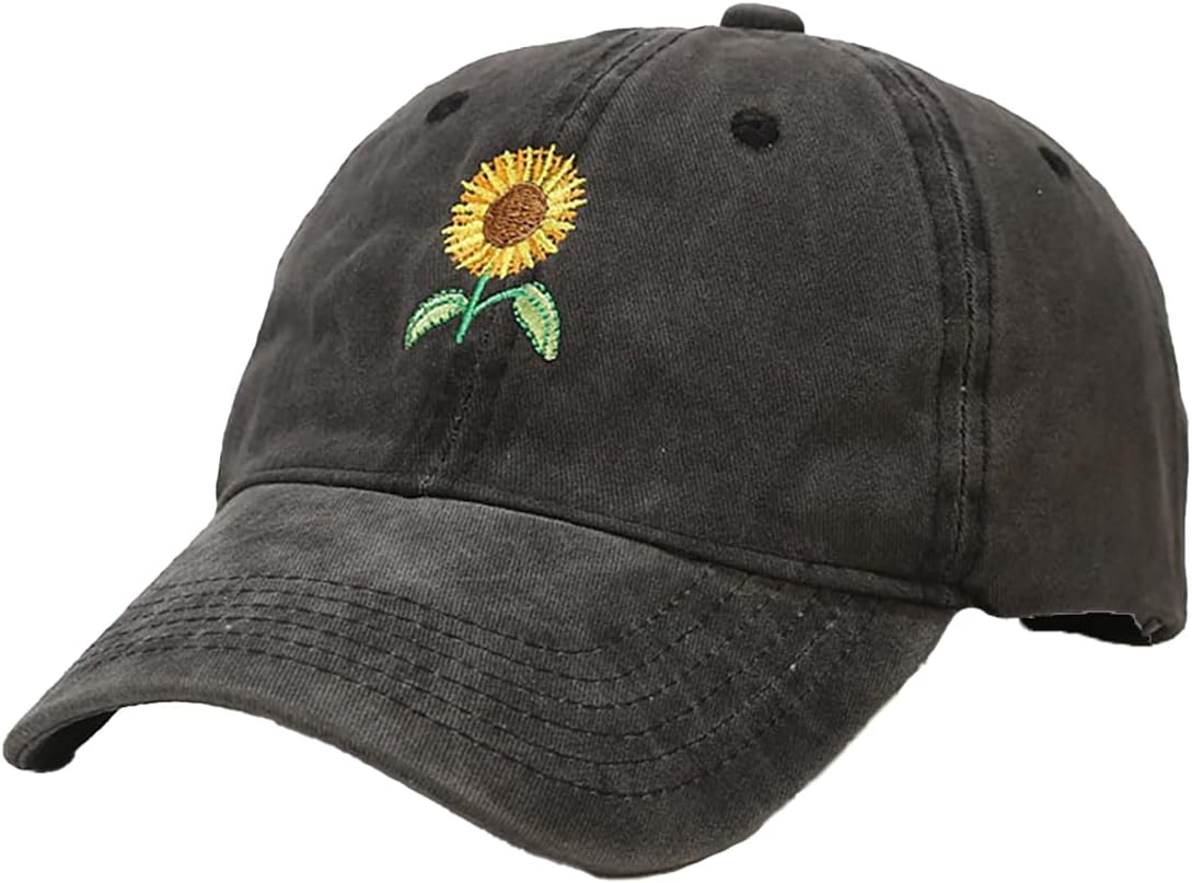 Yolrdiw Women'S Sunflowers Embroidered Baseball Cap Vintage Adjustable Outdoor Dad Hat