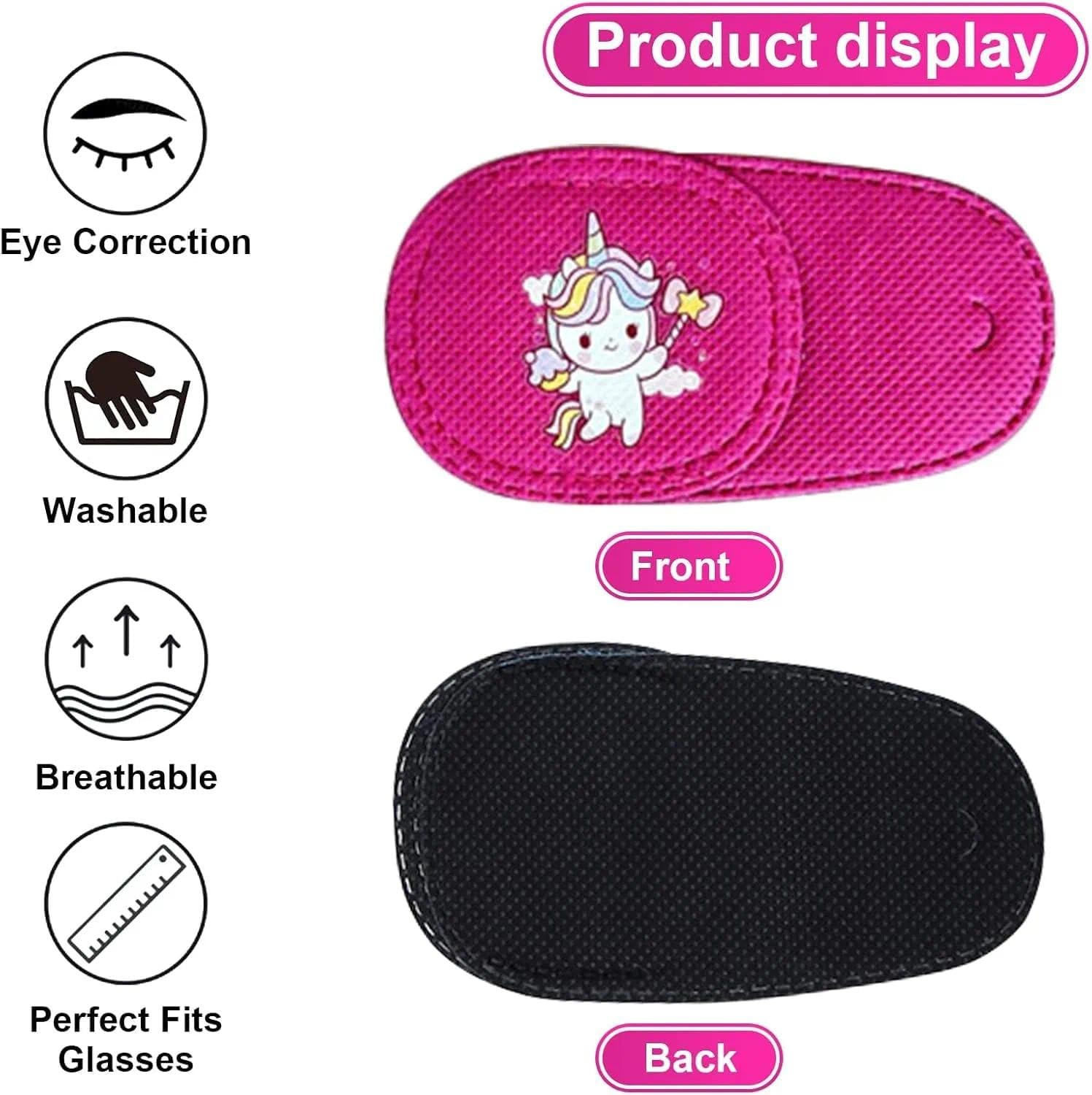 Eye Patch for Kids, Kids Eye Patch, Pink Eye Patch, Reusable, Full Coverage, No Light Leakage, Compatible with Kids Glasses (Left Eye, Pink Unicorn) - Unron image number 3