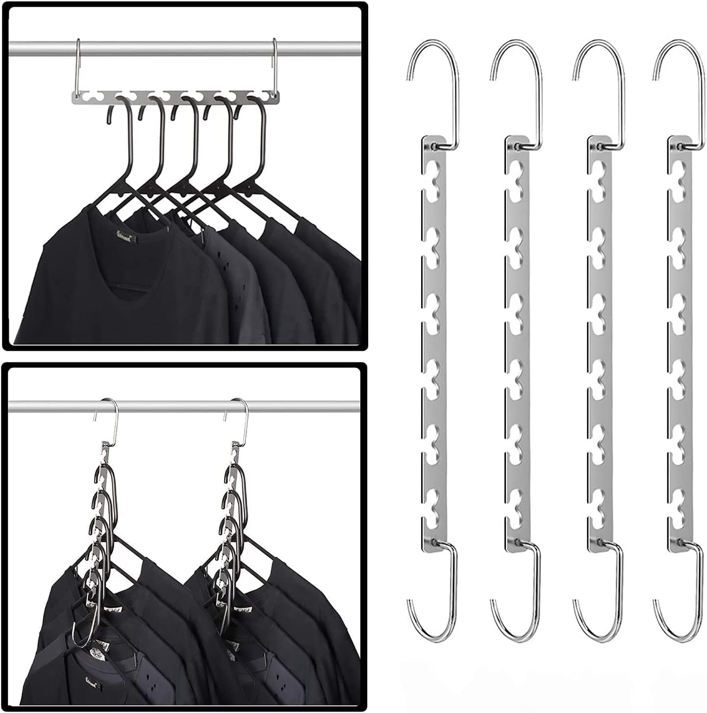 10.5 Inch Chrome Space Saving Hangers (4 Pack) - Metal Wardrobe Clothing Magic Hangers Organizer - Heavy Duty Stainless Steel, Cascading, 30 Lbs Capacity image number 1