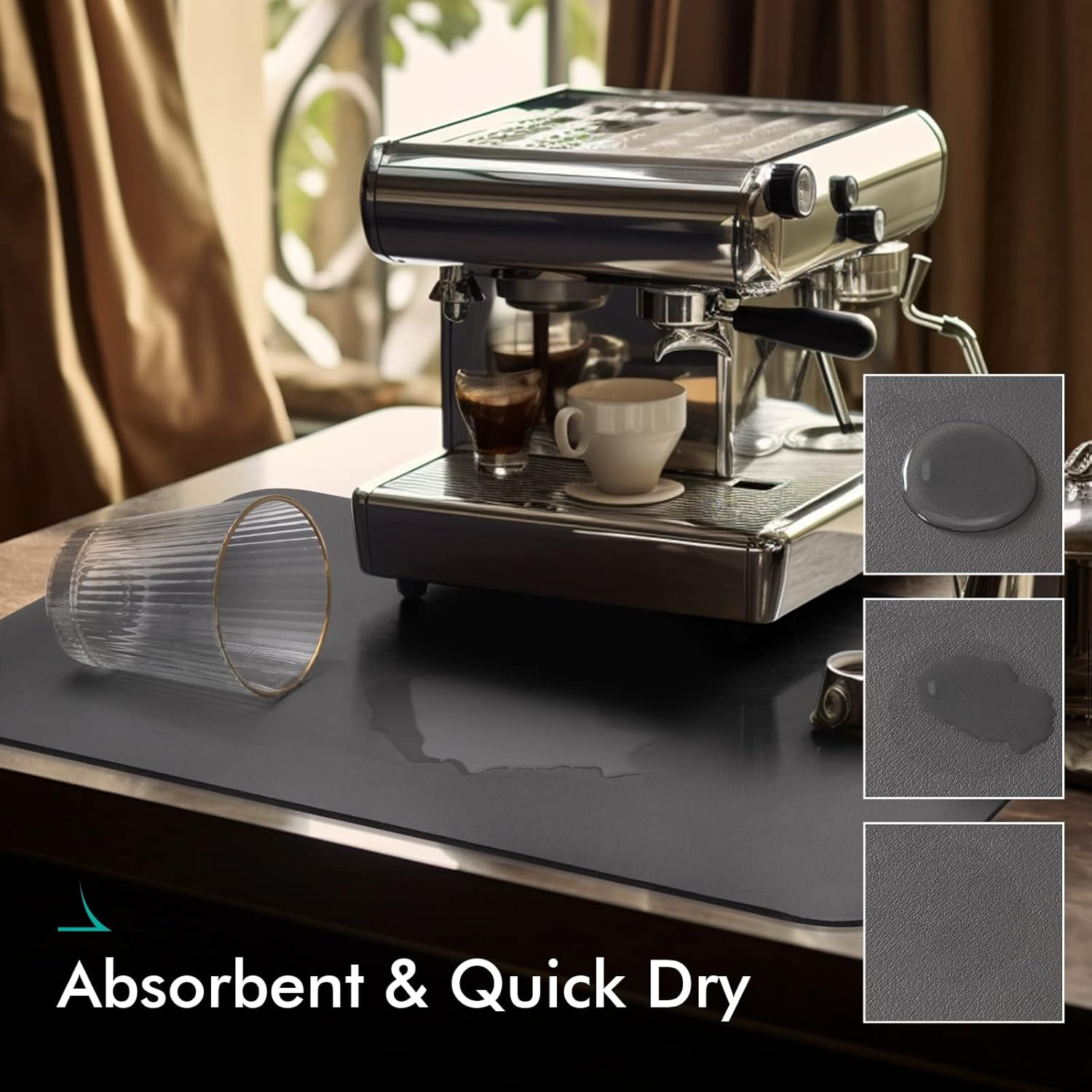 LIMNUO Coffee Mat,Coffee Maker Mat for Countertops, Absorbent Dish Drying Mat for Kitchen Counter, under Coffee Maker Coffee Machine Coffee Pot Espresso Machine Dish Rack (Grey, 50 X 30 Cm) image number 3